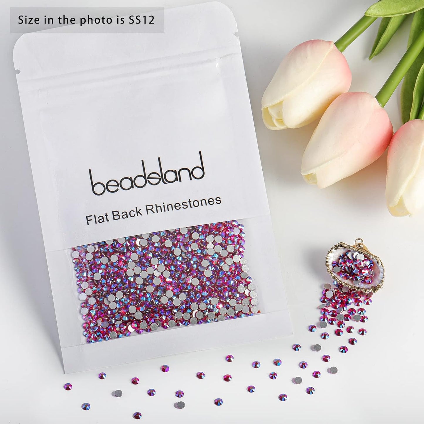 Beadsland 1440 Pieces Flat Back Crystal Rhinestones Round Gems,Light Siam AB,SS12,3.0-3.2mm