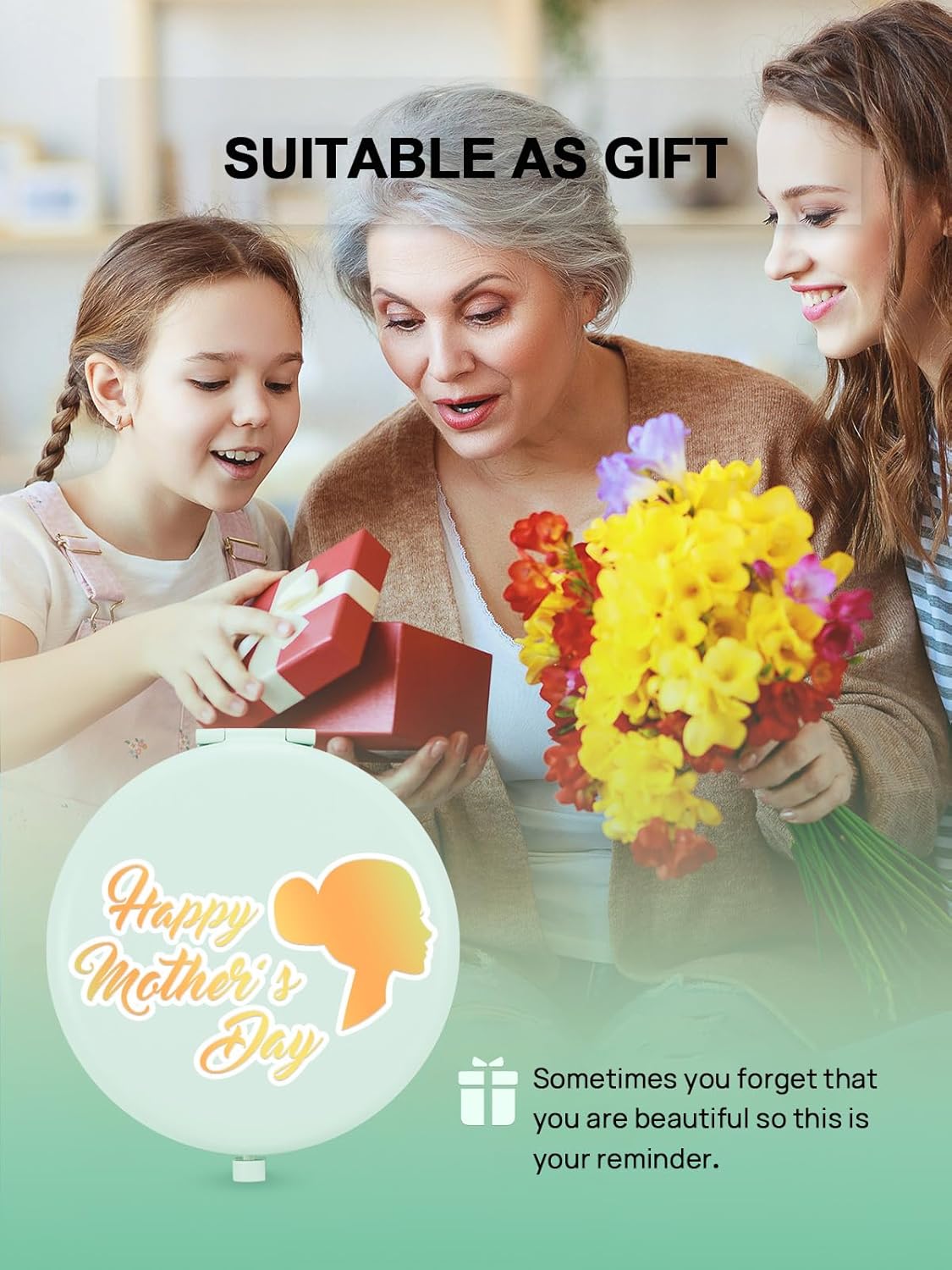 Compact Mirror for Purse, Pack of 12 Double-Sided 1X/2X Magnifying Metal Pocket Makeup Mirrors(Round, Cyan)