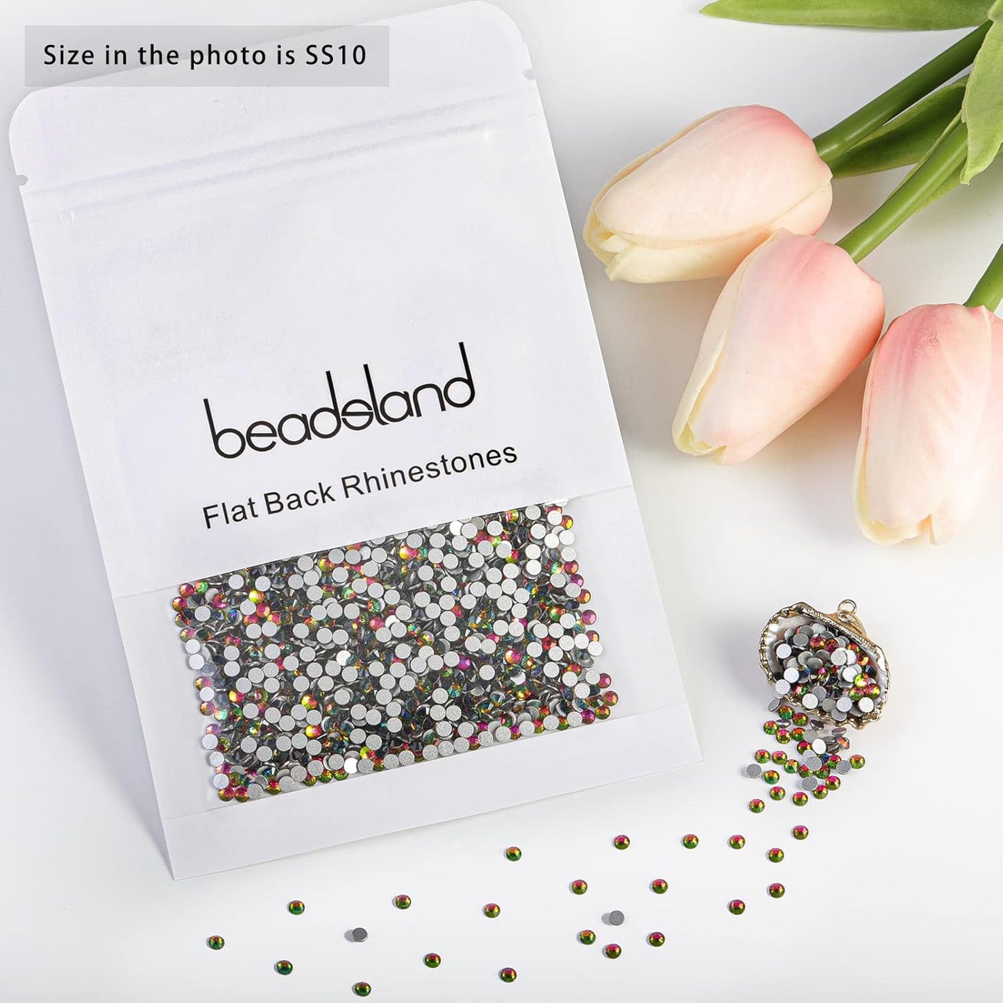 beadsland Flat Back Crystal Rhinestones Round Gems, Rainbow (2.7-2.8mm) SS10/1440pcs