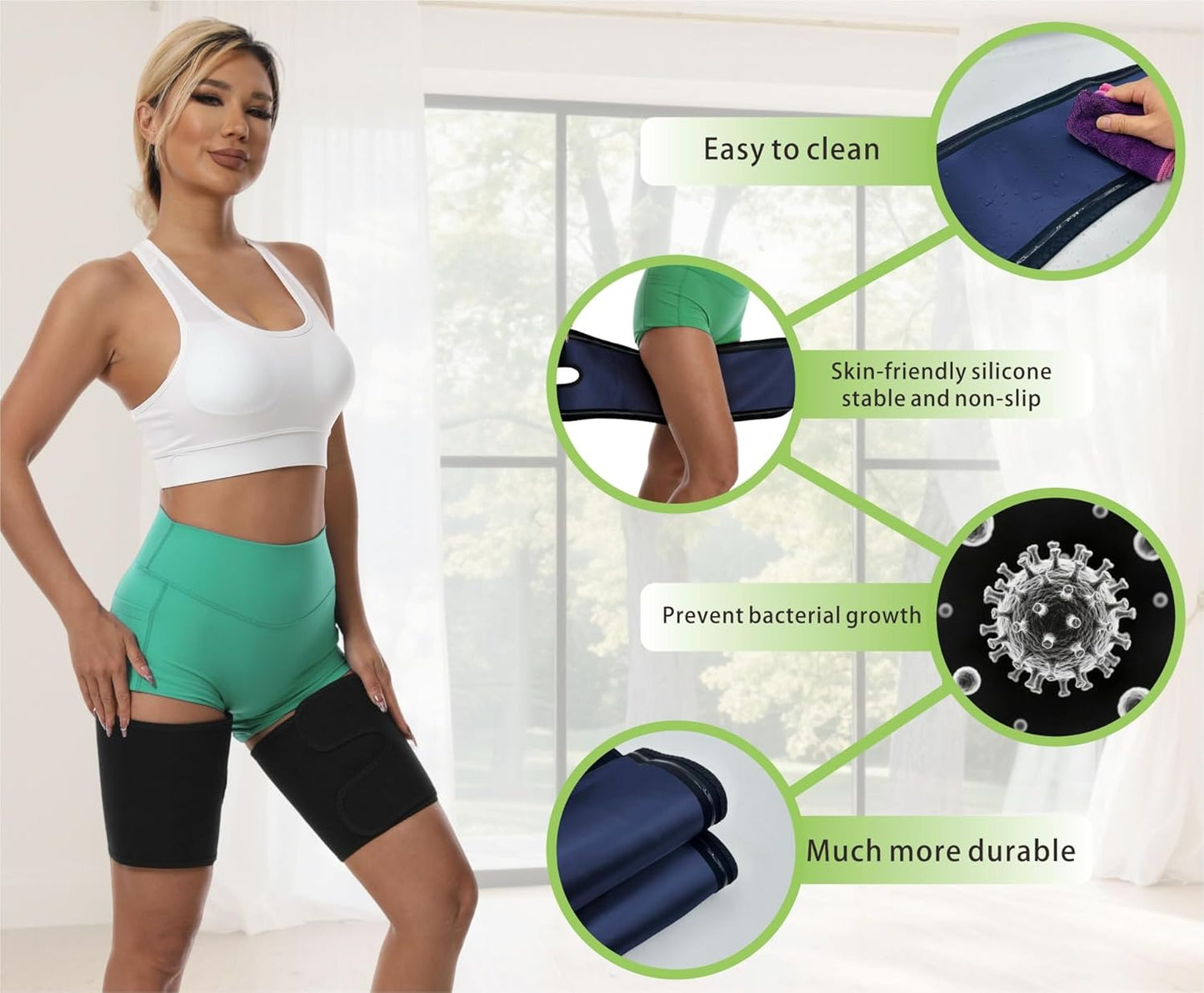 Sauna Leg Sleeves 2-Pack, Non-Slip Sweat Thigh Wraps for Women & Men Adjustable Thigh Trimmer Slimming Workout Gear