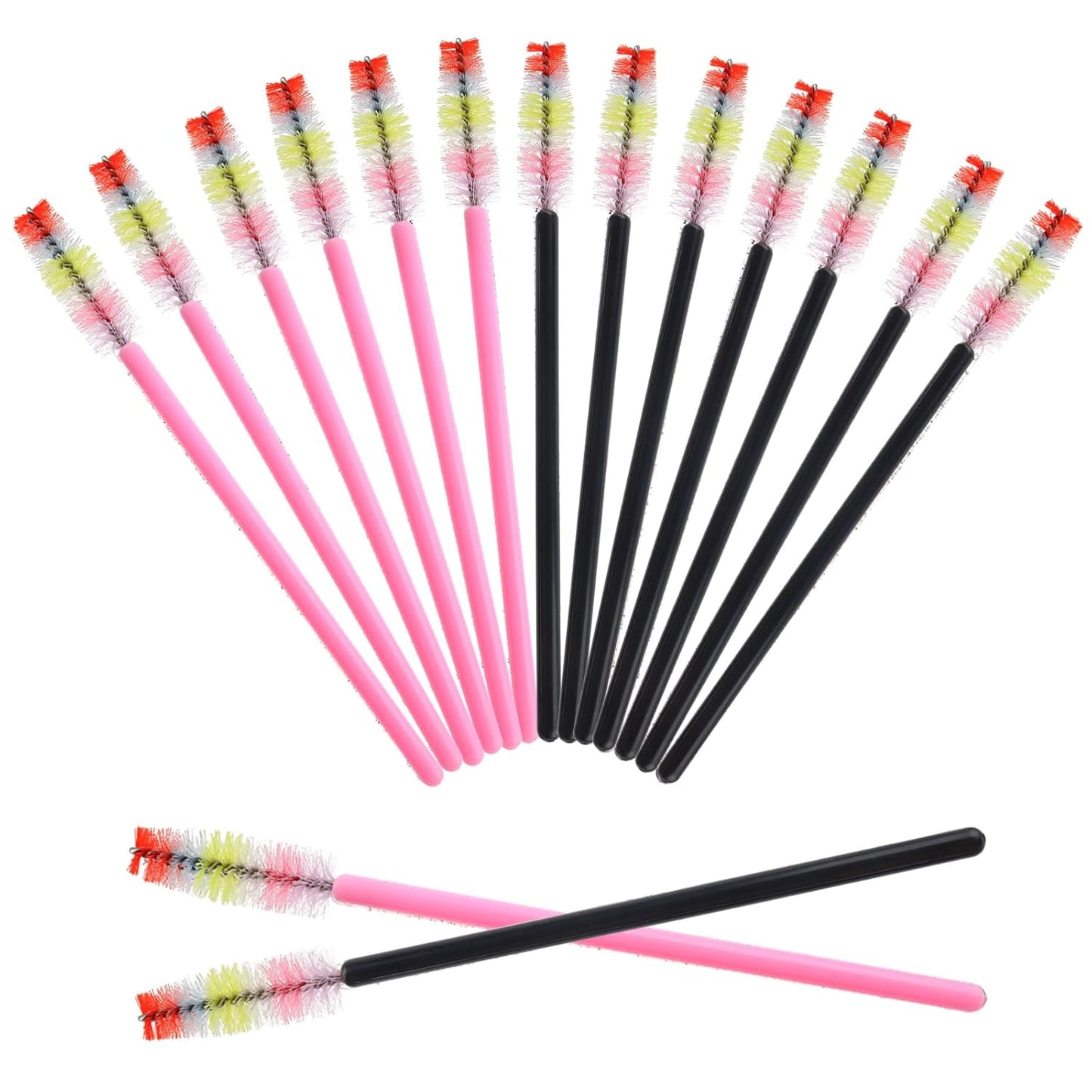 300PCS Disposable Mascara Wands Spoolie Makeup Kits, Eyelash Spoolies Brushes for Eyelash Extensions and Eyebrows (Rainbow Pink/Black)