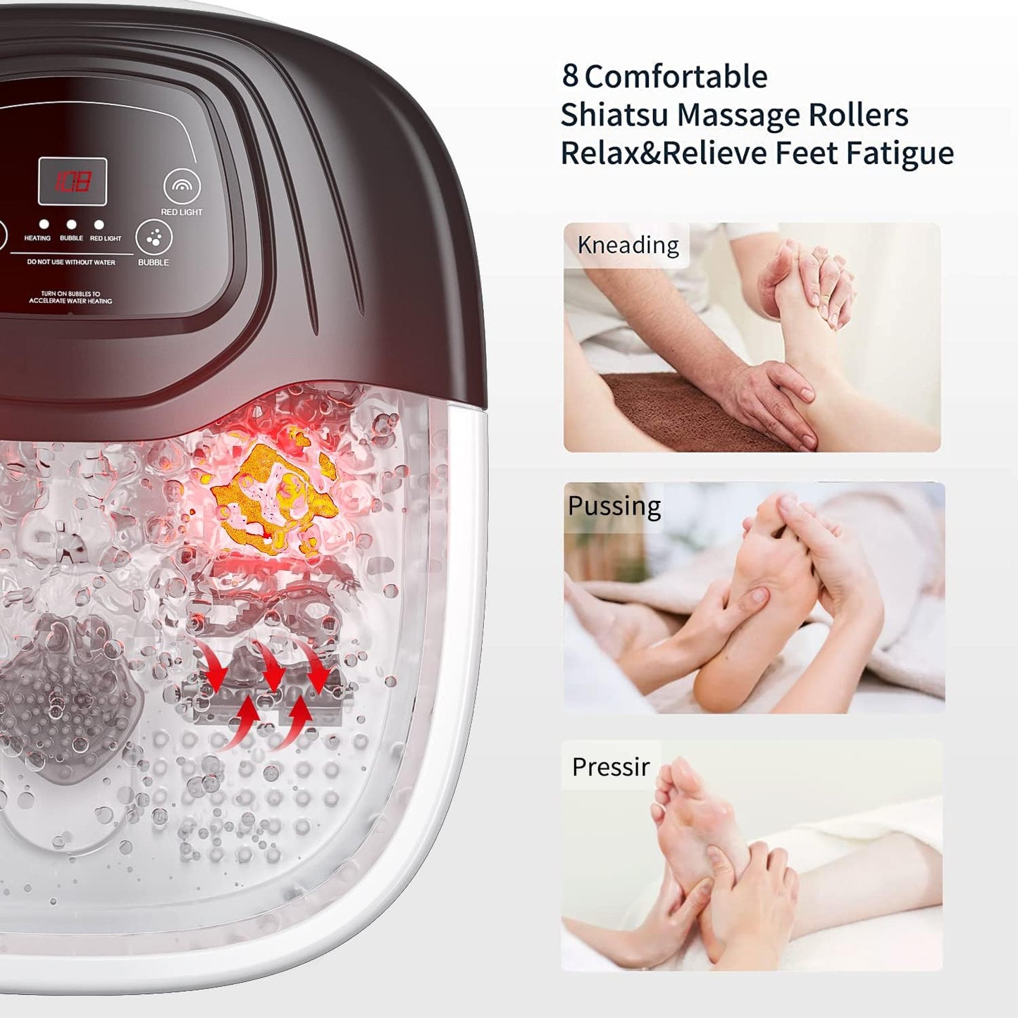 Foot Spa Bath Massager with Heat, Epsom Salt,Bubbles, Vibration and Red Light, Tub for Stress Relief,Foot Soaker, Birthday Gifts for Mom Dad Women Men Her Him
