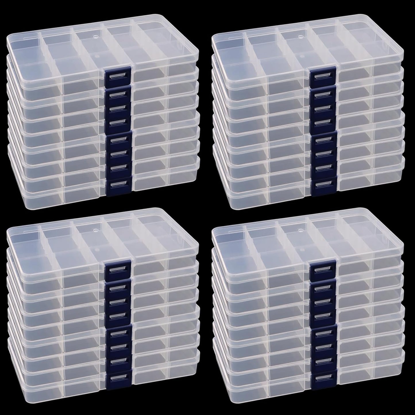 KINJOEK 32 Pack 15 Grids Plastic Bead Organizer Containers Storage, Adjustable Dividers Diamond Jewelry Craft Painting Storage Case, Clear Small Fishing Tackle Box for Sewing Cross Stitch Accessories