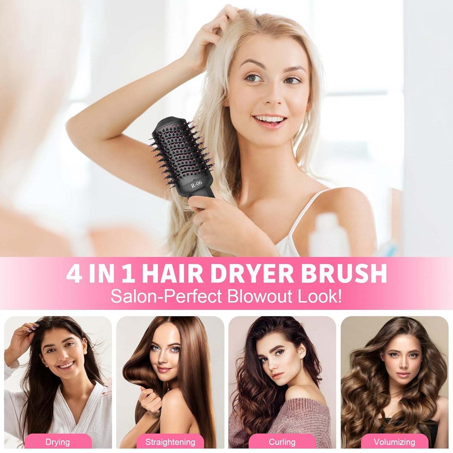 4-in-1 Hair Dryer Brush - Blow Dryer and Styler in One, Hot Air Brush with Oval Barrel for Volumizing, Suitable for All Hair Types,Red