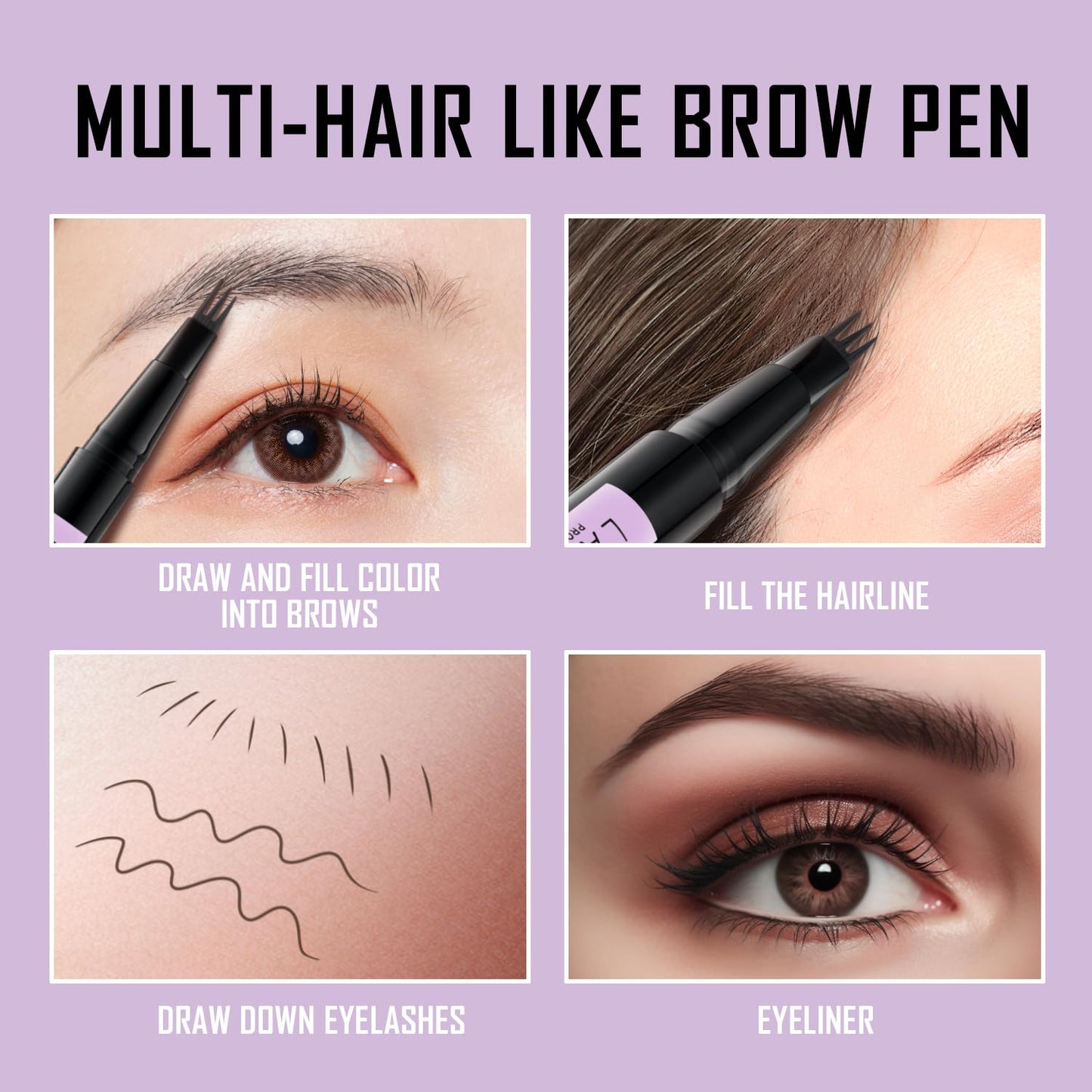 LAVONE Eyebrow Pencil, 2-In-1 Waterproof Eyebrow Pen, with 3 Tip Microblading Eyebrow Pen and Ultra-Precise Brow Pencil, Dual-ended Eyebrow Brush, for Eyebrow Makeup - Ebony