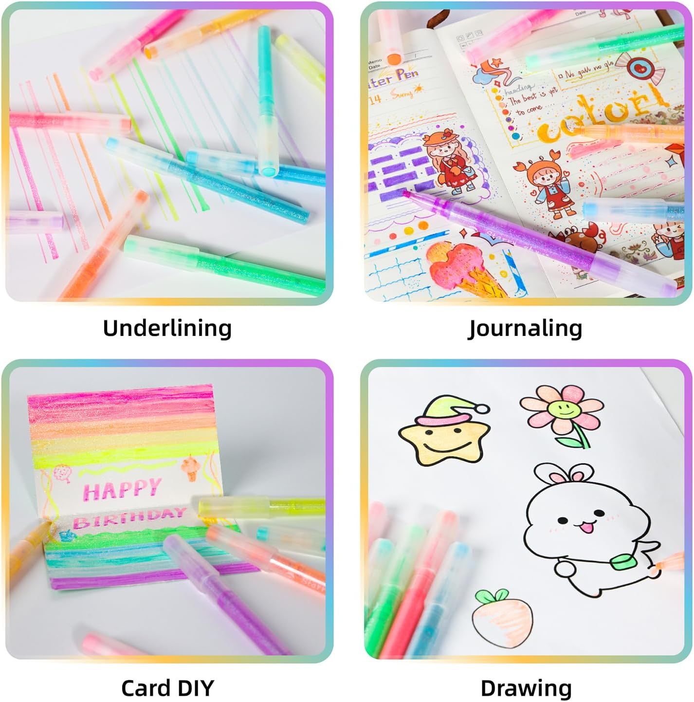 Glitter Highlighter Markers 6 Pack Set B, Chisel Tip Sparkle Highlighters Assorted Colors Pastel Glitter Highlighters Pens for Children Students Adults Journaling Coloring