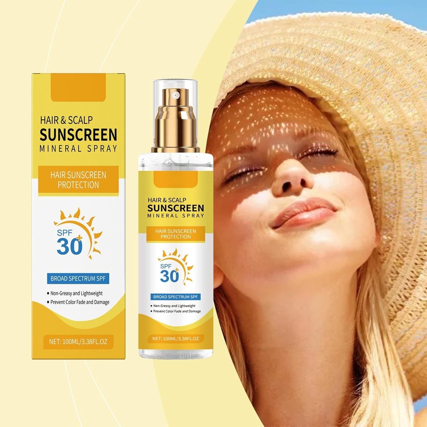 Hair and Scalp Sunscreen Spray SPF 30 - UV Protection for Scalp & Hair, Prevents Color Fade & Dryness, Non-Greasy & Lightweight Formula for Hiking/Beach/Outdoors (1)