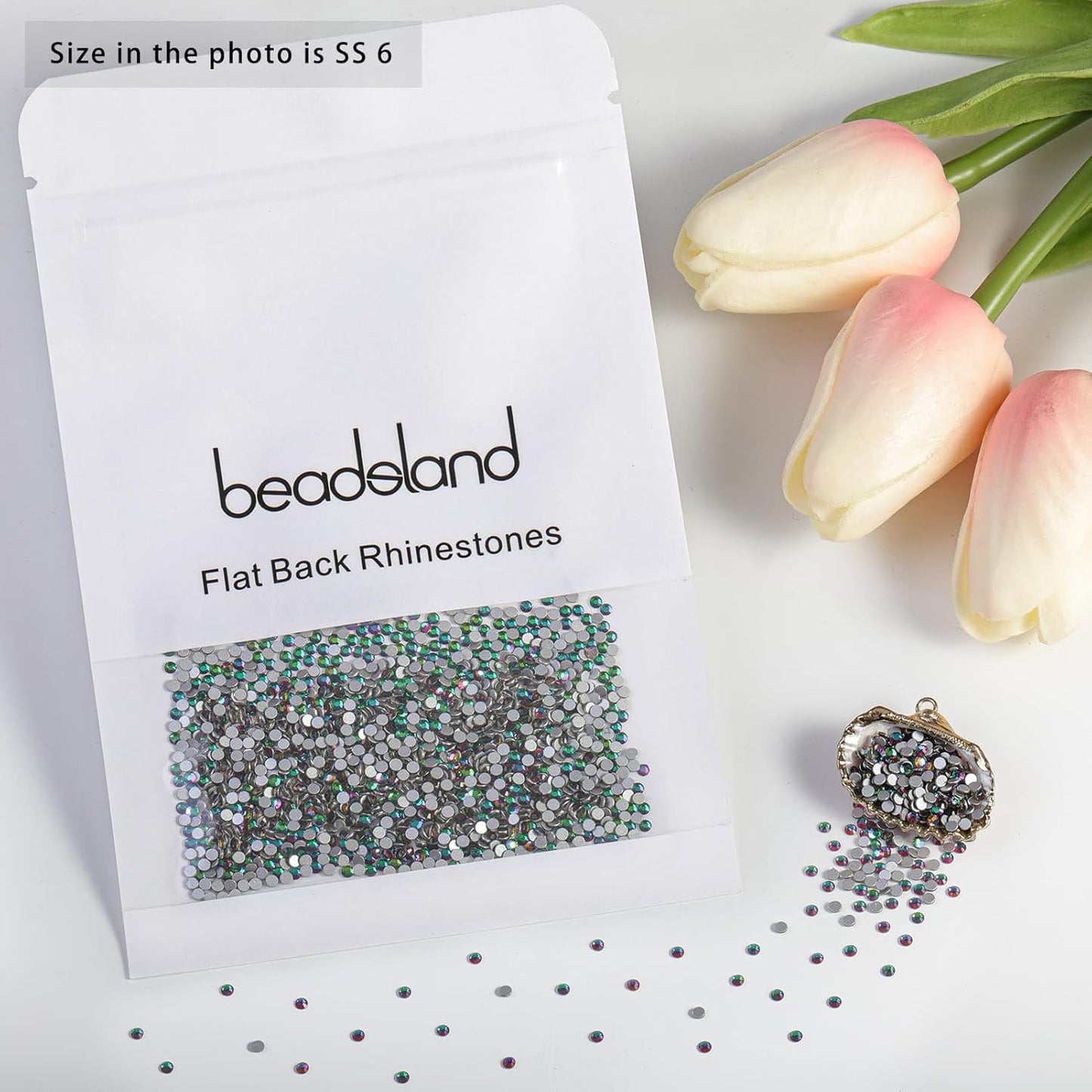 beadsland Flat Back Crystal Rhinestones Round Gems, Green Volcano (1.9-2.0mm) SS6/1440pcs