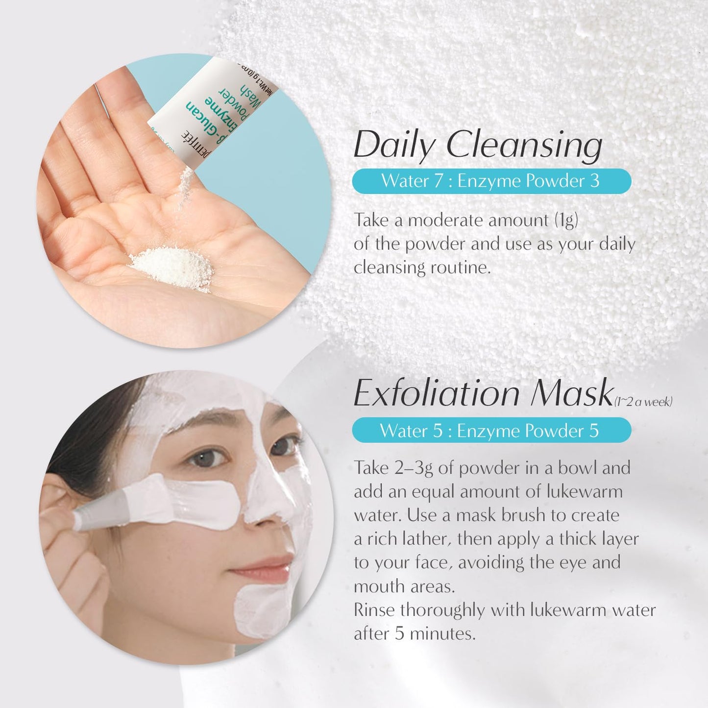 Petitfee B-Glucan Enzyme Wash 1g*20ea - Facial Cleanser, Cleansing Powder with Papaya Extract Papain, Rice Extract for Mild, Daily Exfoliation, Powder Soap, Cleansing Mask, Travel Size