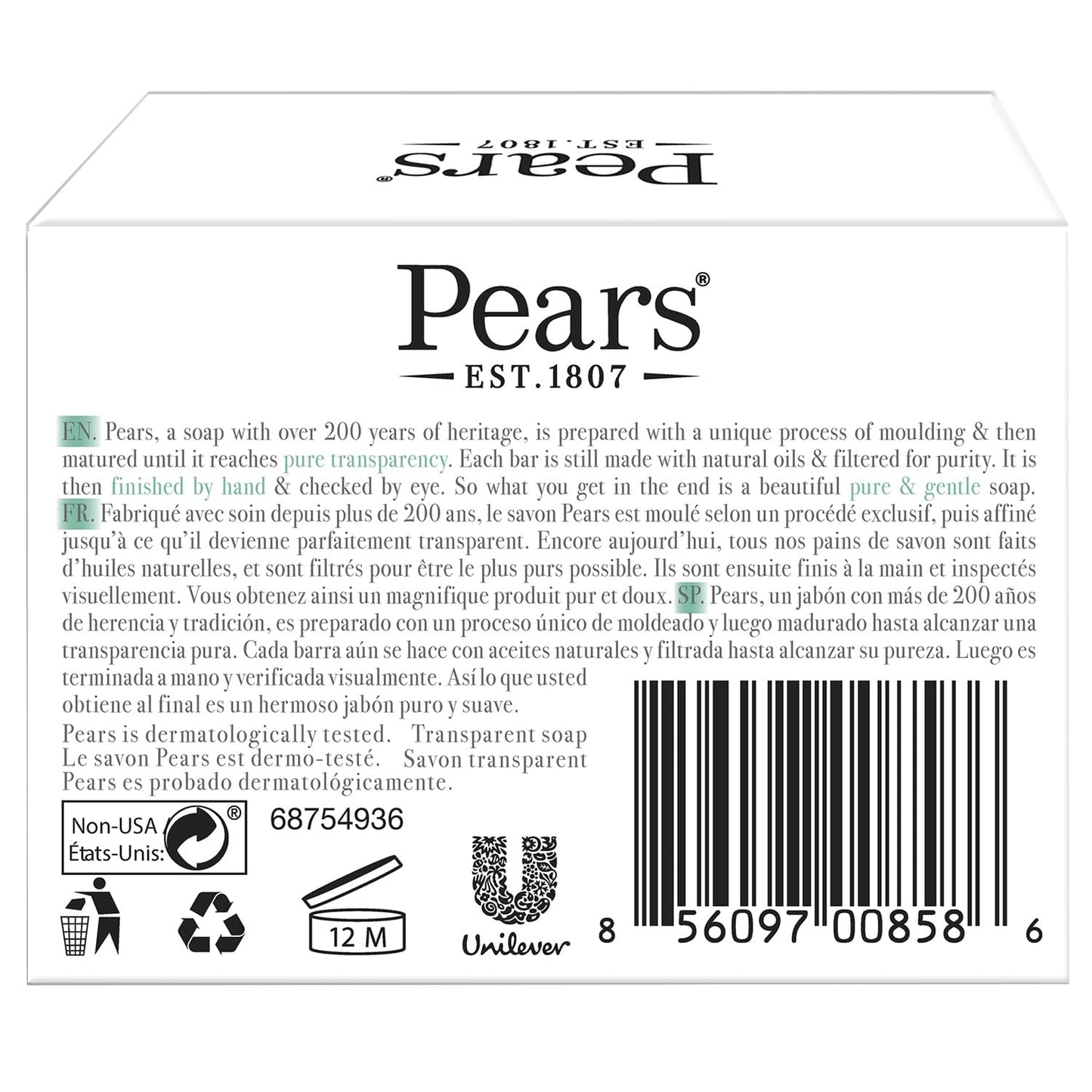 Pears Soap, Pure & Gentle with Lemon Flower Extracts, 5-Pack – Transparent Green Glycerin Soap for Radiant, Glowing Skin, 4.4 Oz Ea