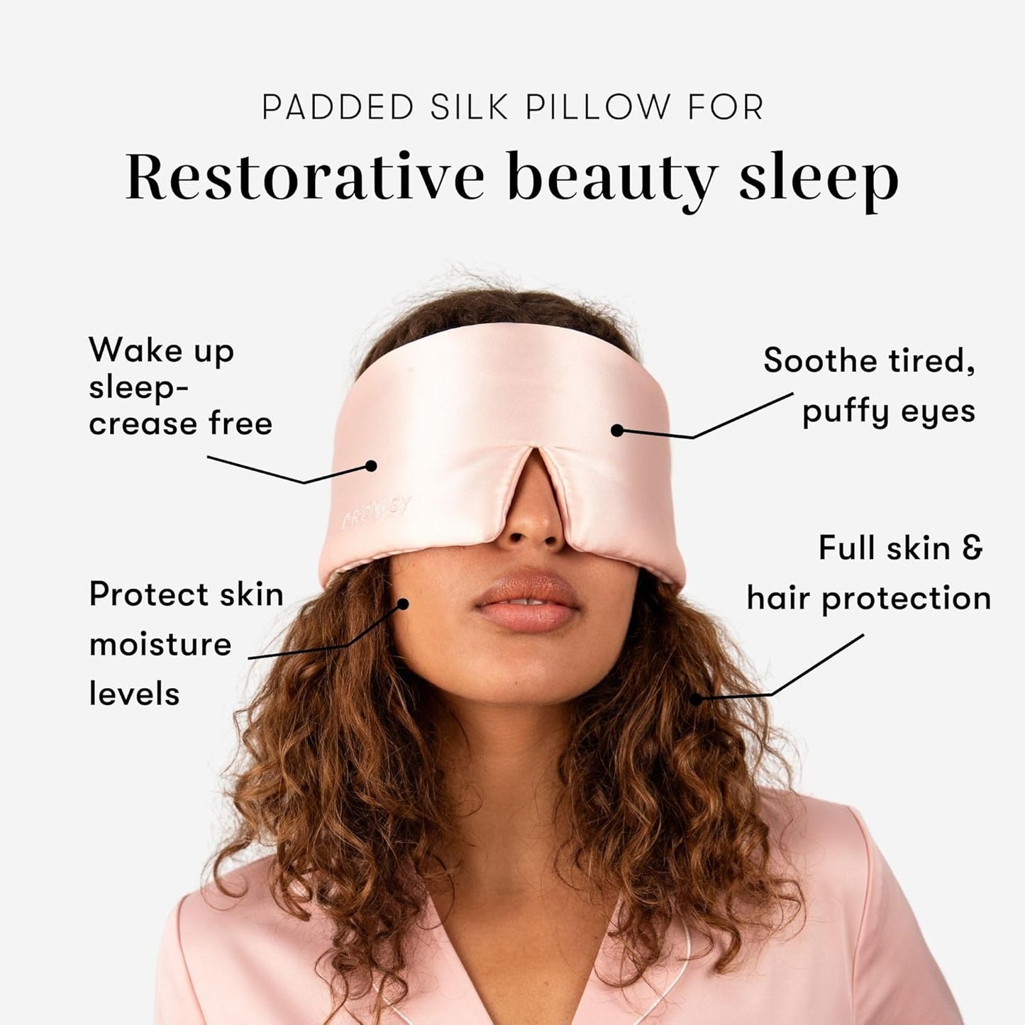 DROWSY Silk Sleep Mask. Face-Hugging, Padded Silk Cocoon for Luxury Sleep in Total Darkness. (Sunset Pink)