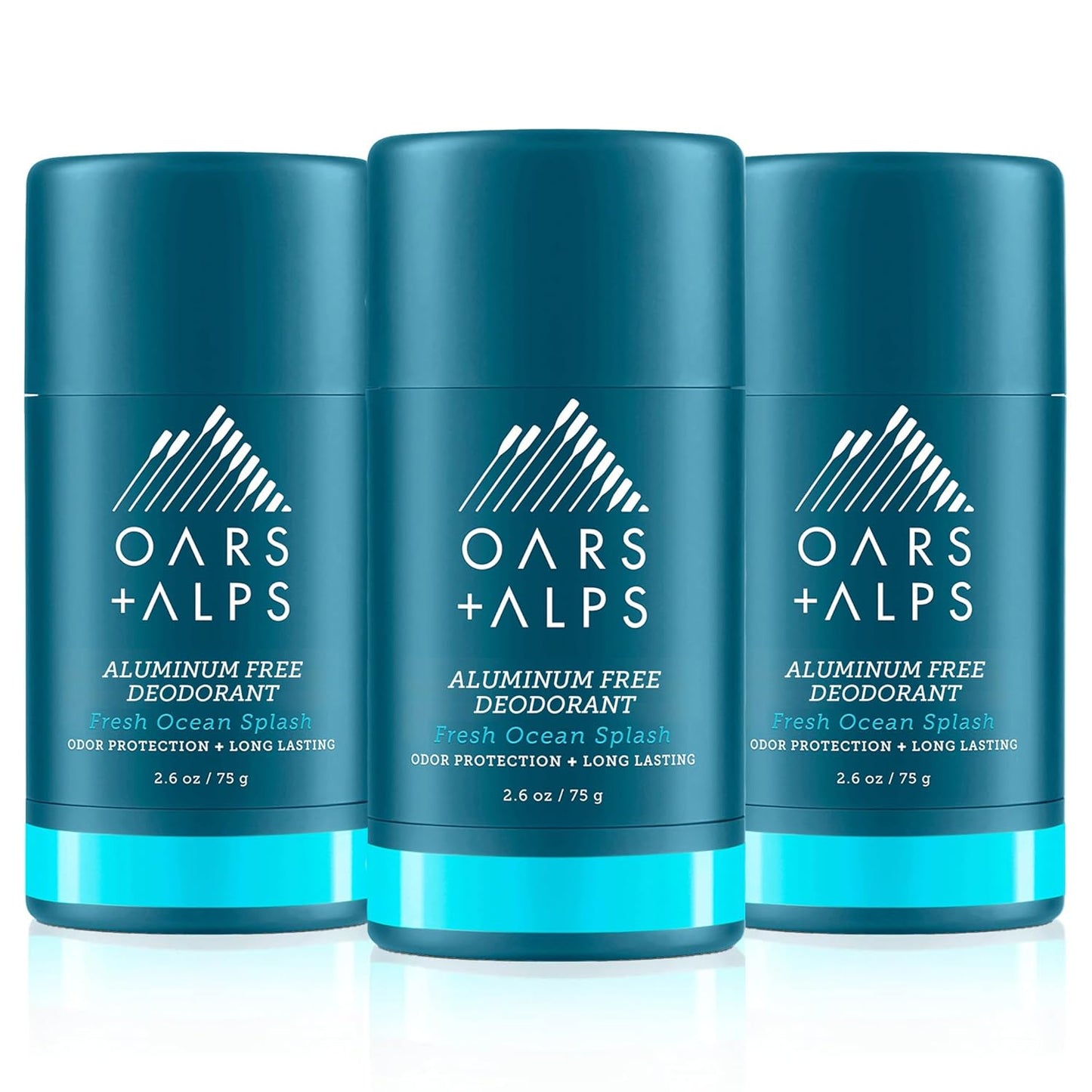 Oars + Alps Aluminum Free Deodorant for Men and Women, Dermatologist Tested and Made with Clean Ingredients, Travel Size, Fresh Ocean Splash, 3 Pack, 2.6 Oz Each