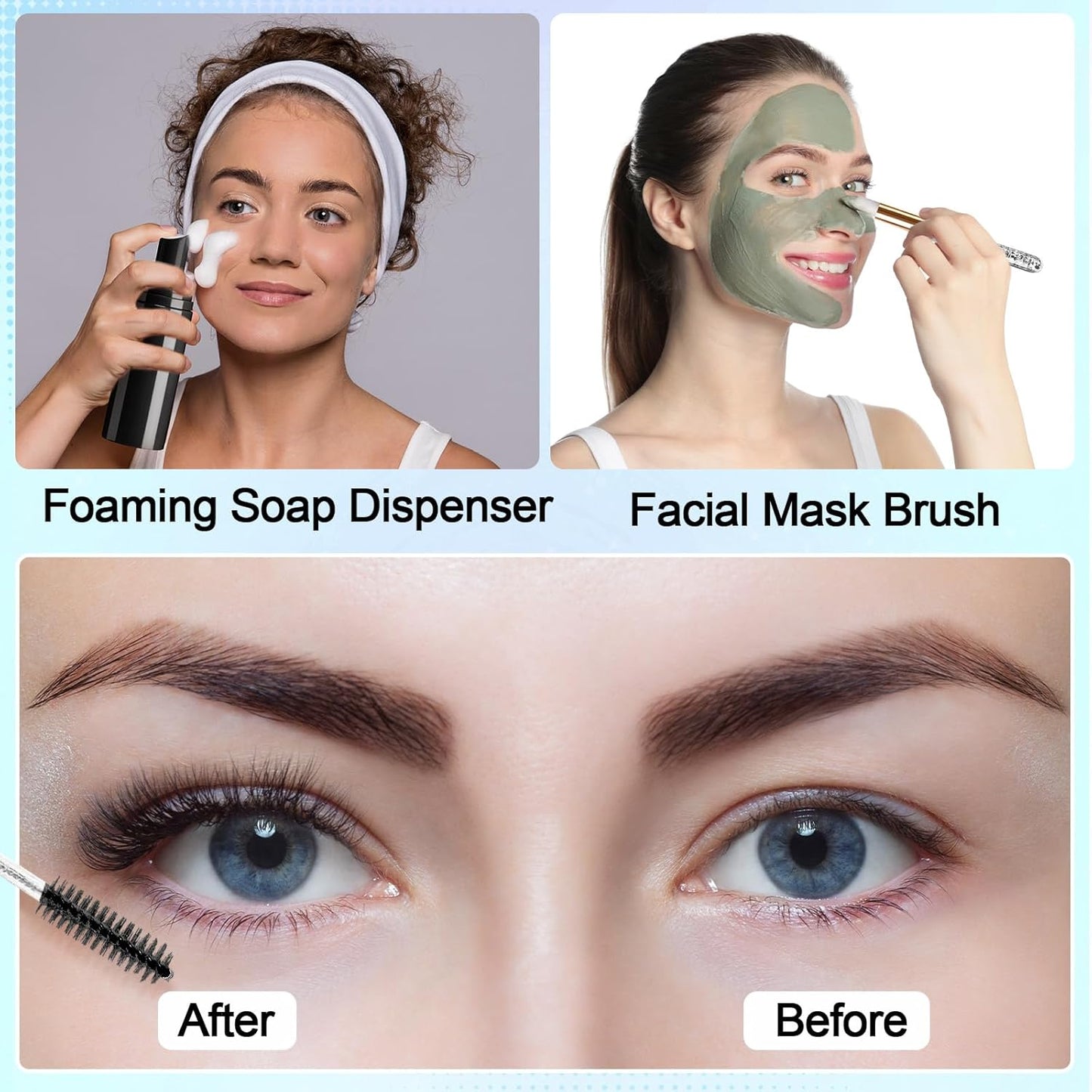 Zhehao 80 Pcs Lash Shampoo Bottle Brushes Kit 20 Foam Pump Dispensers 20 Lash Shampoo Brushes 20 Eyelash Aftercare Bag 20 Cleaning Pipes, Eyelash Extension Supplies(Black)