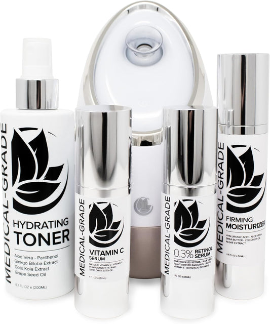 Microderm GLO - Facial Steamer and Youthful Skin Care Product Bundle