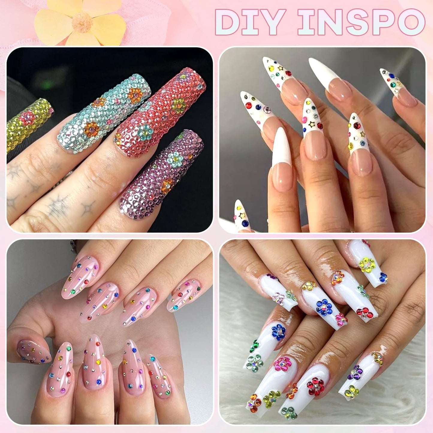 4200Pcs Small Glass Crystal Rhinestones for Nail Art with 15ML Nails Rhinestone Glue, Colorful SS3-SS10 Flatback Bedazzling Gems, Nail Rhinestones and Gems Charms for Acrylic Tips Manicure Decor