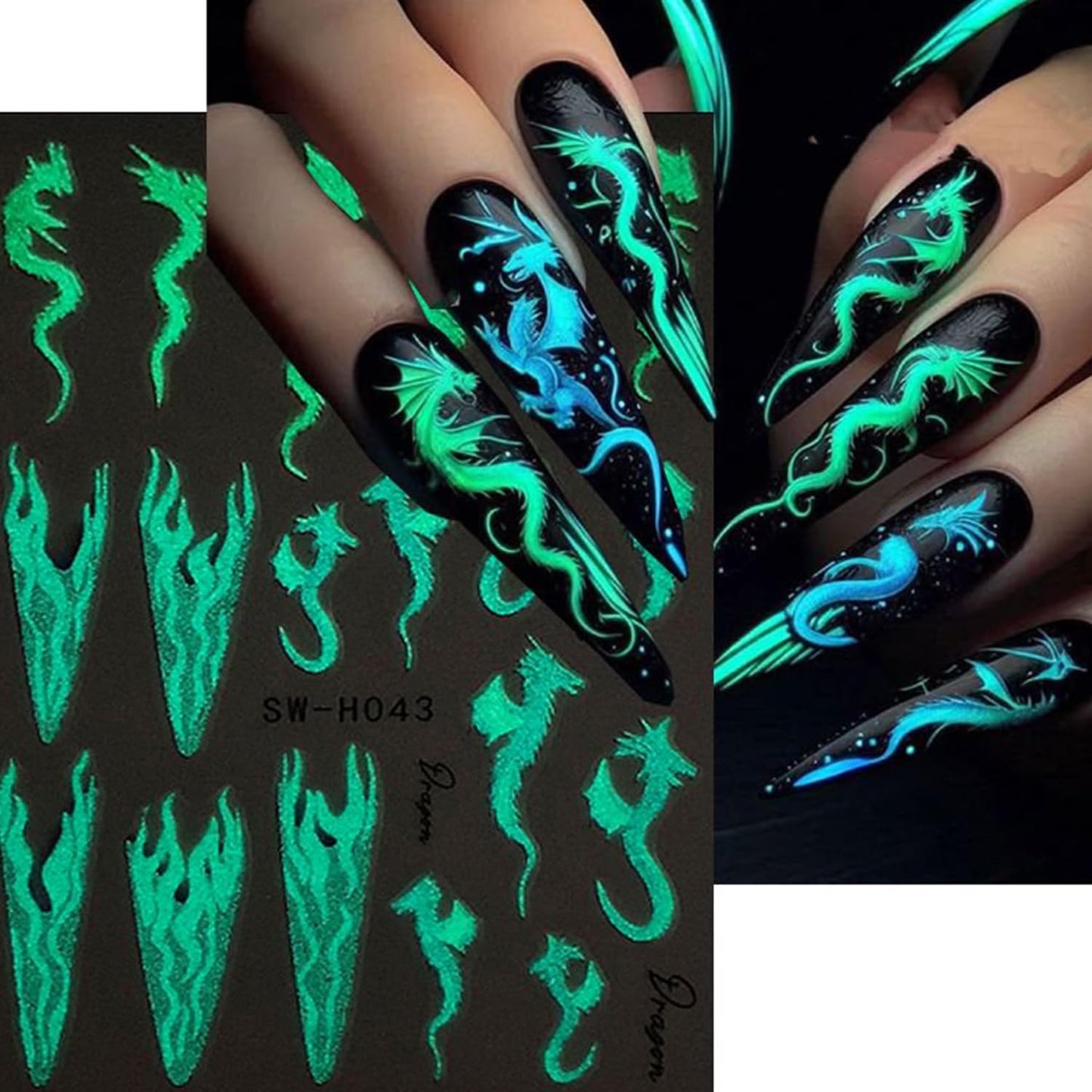 6 Sheets Halloween Nail Art Stickers 3D Self -Adhesive Luminous Skeleton Head and Hand Nail Decals Holographic Spider Web Snake Nail Stickers Halloween Nail Decoration for Women Manicure Supplies