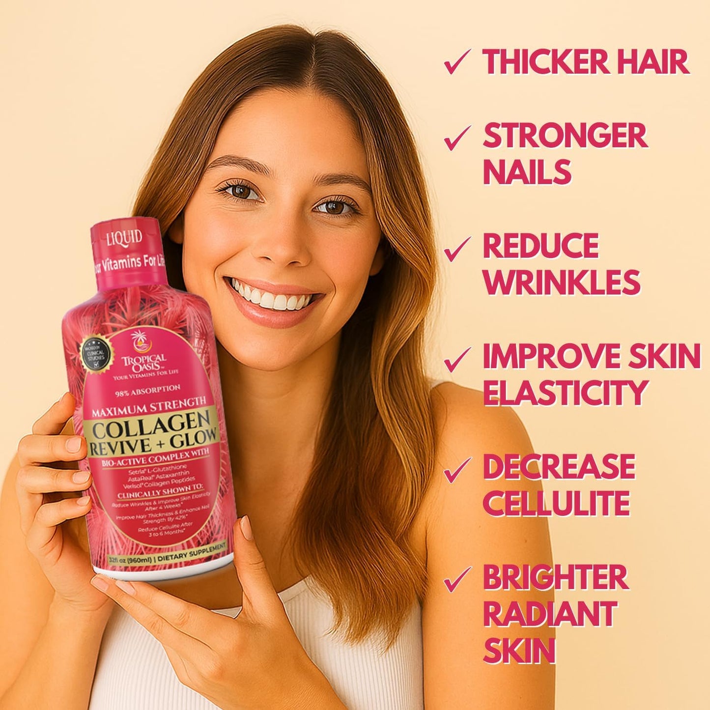 Liquid Collagen Glow for Women & Men– 5000mg VERISOL Hydrolyzed Collagen Peptides + Biotin | Supports Skin Elasticity, Hair Growth, Strong Nails | Clinically Studied Ingredients| 32 Serv