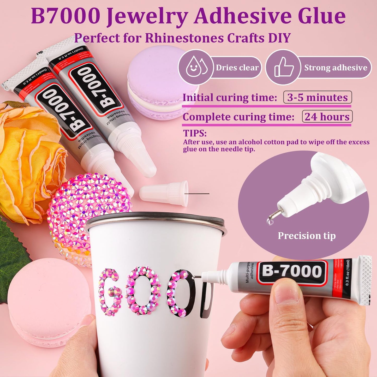 30000Pcs Hot Pink AB Rhinestones for Bedazzling with B7000 Jewelry Glue, Bedazzler Kit Flatback Gems, Resin Rhinestones for Crafting Crafts Clothing Shoes Fabric Nail Art Assorted Size 2/3/4/5/6mm