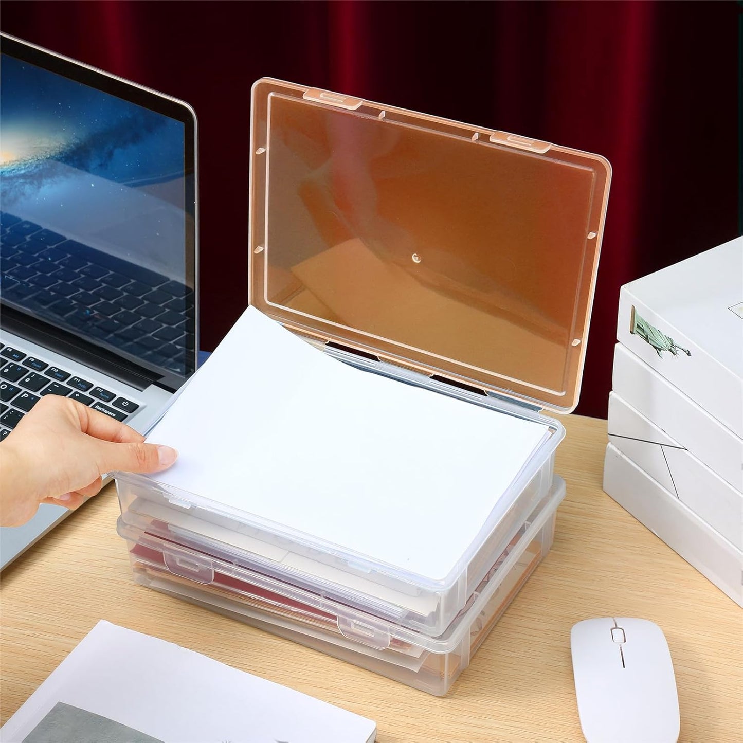 Qunclay 6 Pcs 9 x 8.7 x 2 inches Plastic Storage Box with Lid Multipurpose Craft Organizers Plastic Containers Clear Pencil Case Art Satchel Storage Case for Beads Ornaments Crafts Accessories