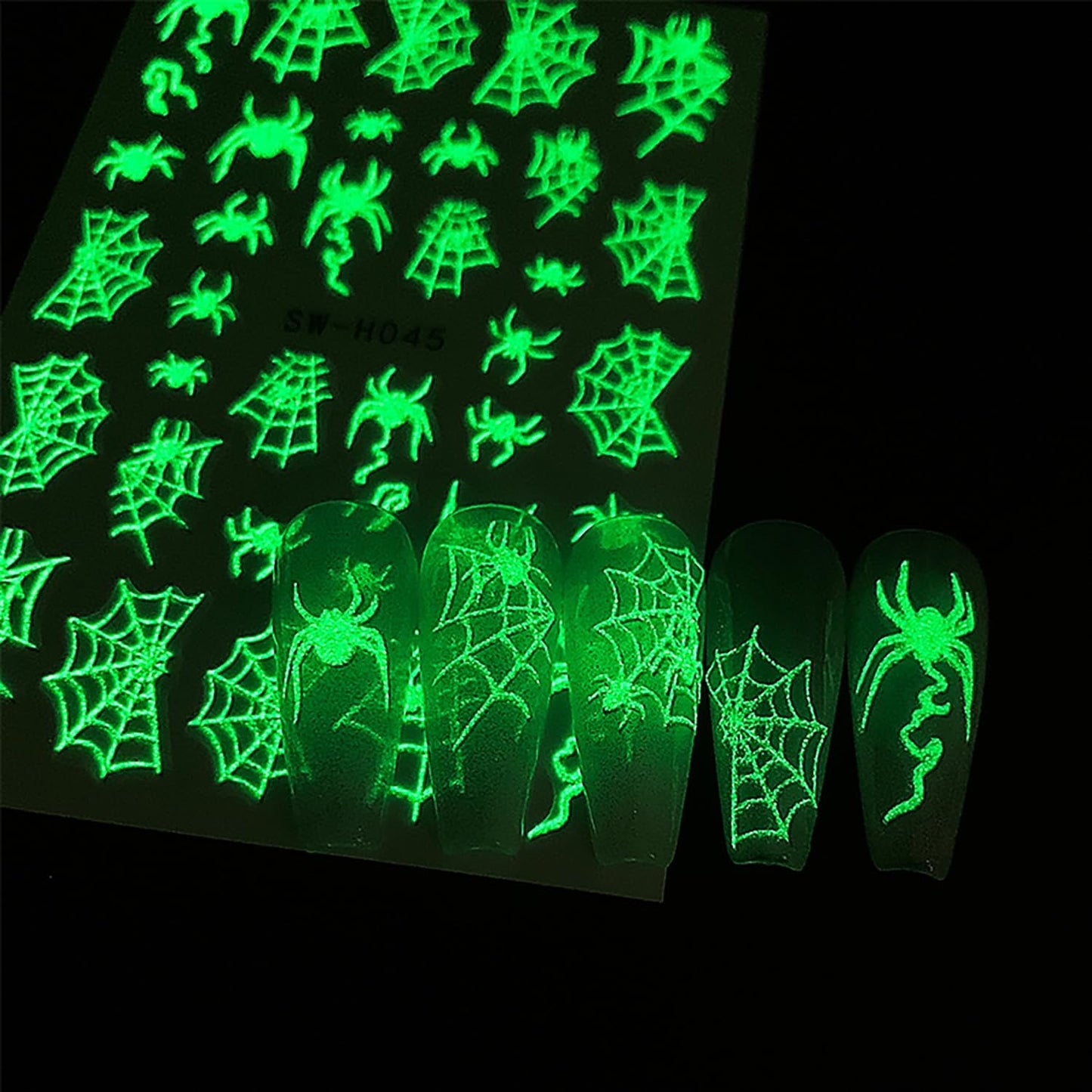 6 Sheets Halloween Nail Decals for Nail Art Glow in The Dark Spider Web Skeleton Nail Art Stickers Hand Bones Skull Nail Stickers 3D Self-Adhesive Spider Nail Supplies for Women Holiday Nails Designs