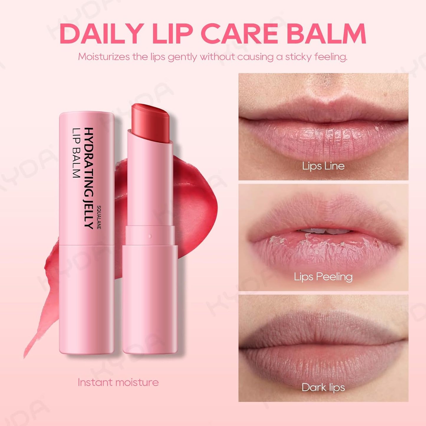 KYDA 3 Pcs Strawberry Moisturizing Lip Balm, Deep Hydrating Tinted Lip Balm, Reduce Fine Lines, Daily Lip Moisturizer for Dry Cracked Lips, with Real Strawberry Extract