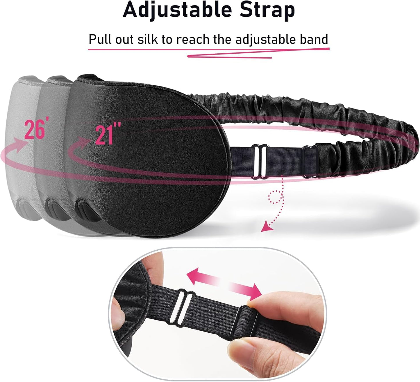 LitBear 100% 22 Momme Mulberry Silk Sleep Mask - 3D Contoured Eye Mask for Men & Women, Soft Breathable Sleeping Mask with Adjustable Strap, Perfect Blocks Light for Sleeping (Black)