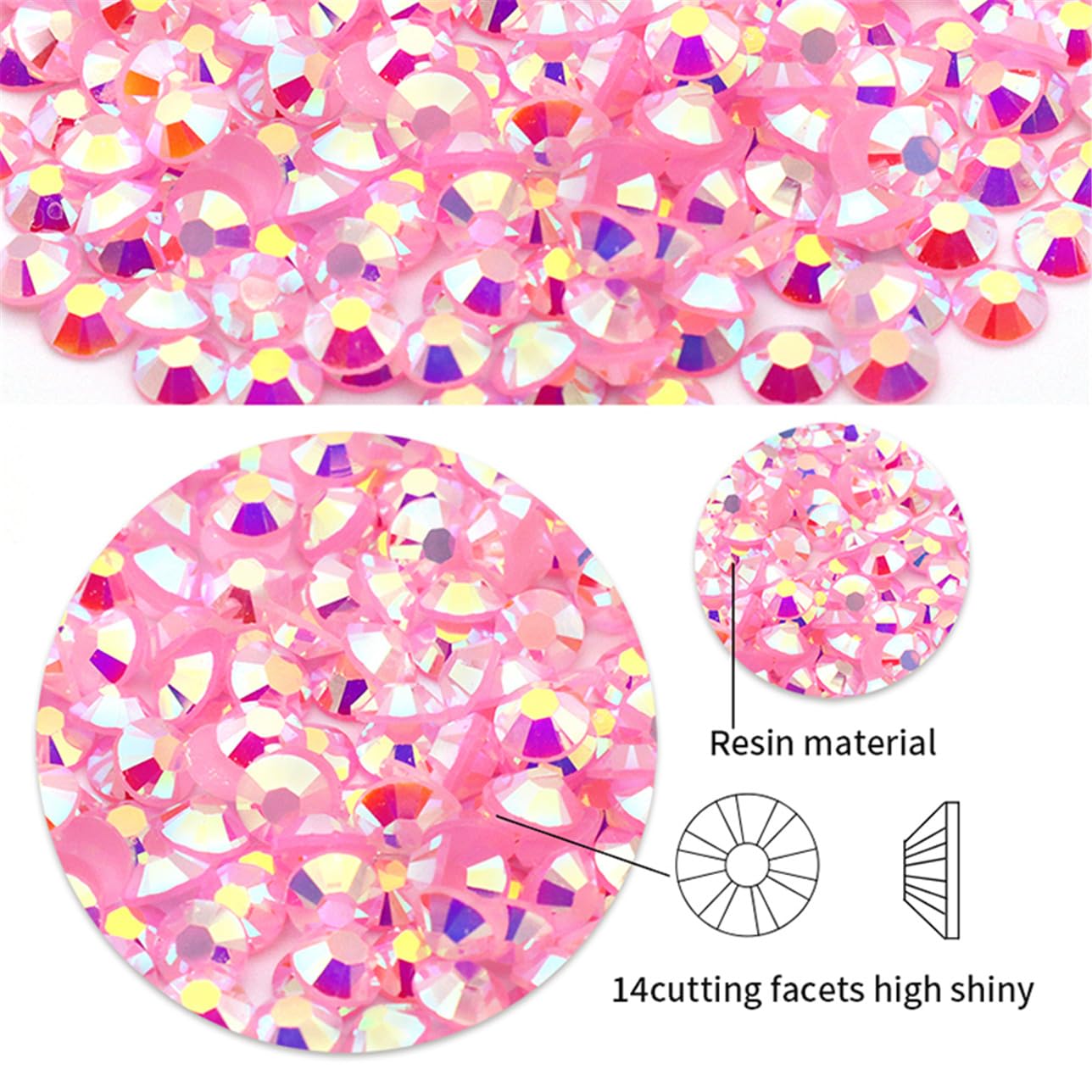 1440 Pcs SS20 5mm Flatback Rhinestones for Nails Art Crafts Glitter Round Shine Gems AB Crystals DIY Clothes Shoes （Black-Bottom RoseRed AB）