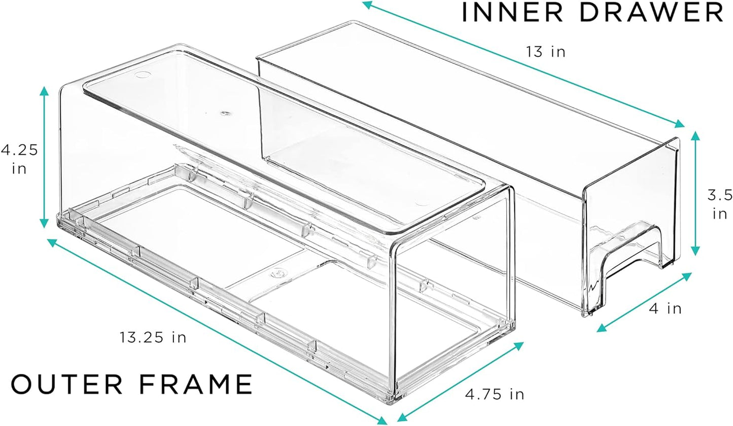 Sorbus Small Clear Stackable Storage Drawers – 2-Pack Plastic Organizer Bins with Handles – Stackable Pull-Out Storage Drawers for Closet, Pantry, Office, Bathroom, Craft, and Toy Organization