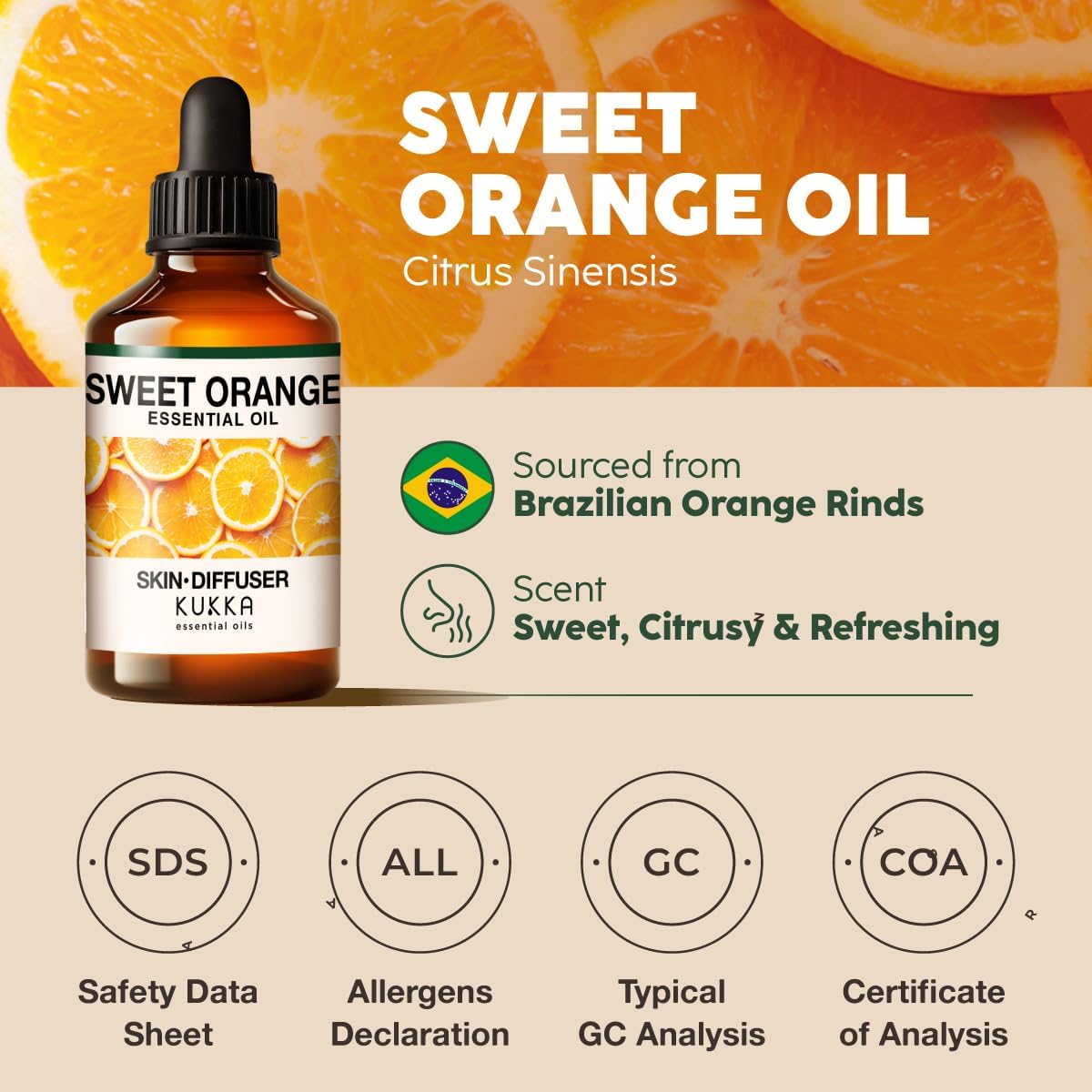 Kukka Orange Essential Oil - 4 Fl Oz - Essential Oil for Diffuser Sweetens Your Environment for Calmer Surroundings - Brazilian Orange Rinds, DIY Soap Making Scents