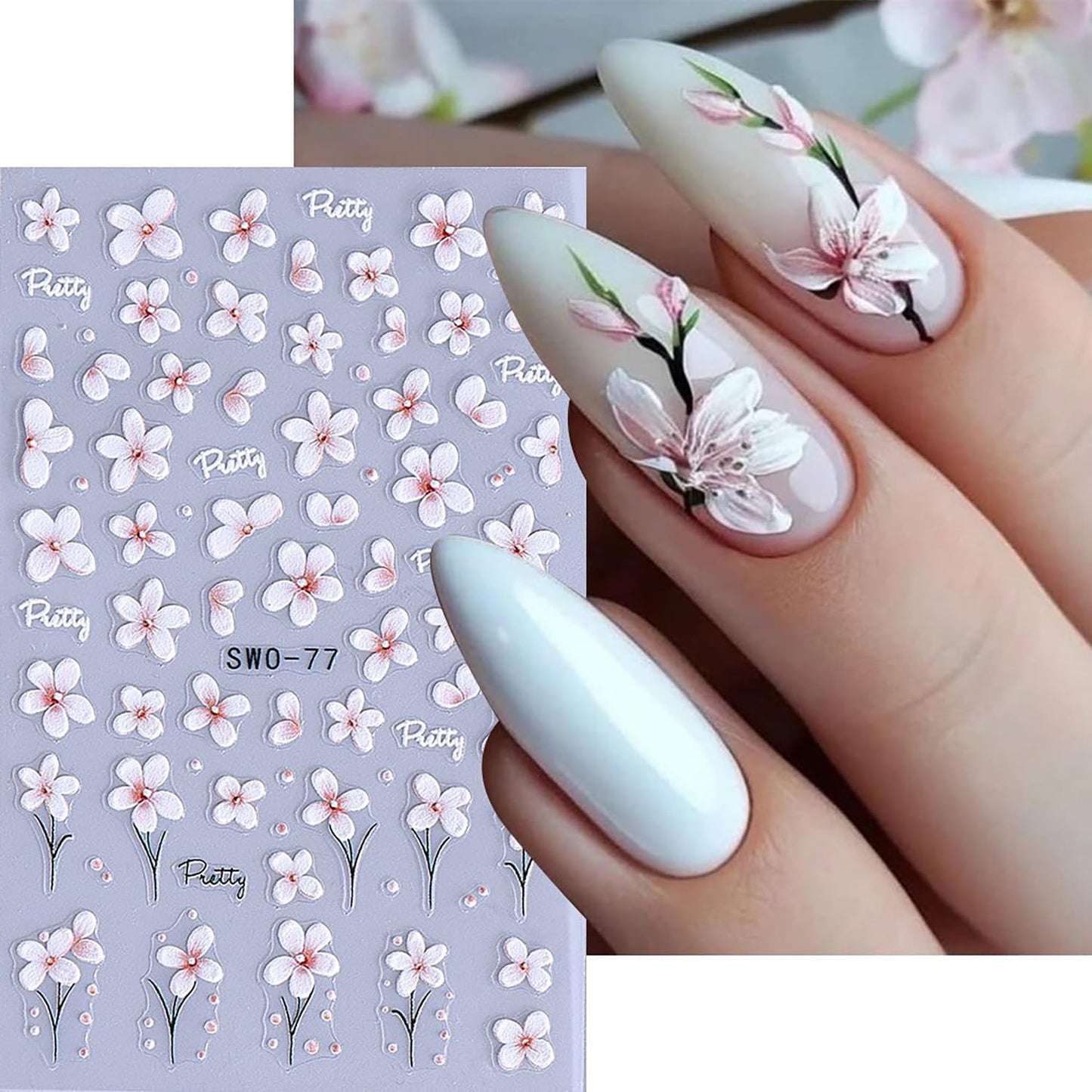 6Sheets Flower Nail Art Stickers 5D Self-Adhesive Nail Sticker Rose Daisy Nail Decals Holographic Stereo Blossom Decal Decoration for Women Wreath Manicure Stickers DIY Nail Art Sticker Supplies