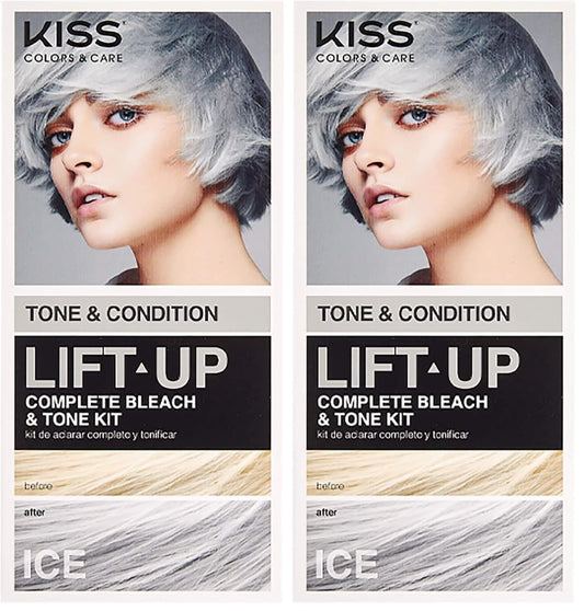 KISS Lift Up Complete Hair Bleach & Icy Silver Toner Kit, Gentle Conditioning Formula that Reduces Brassiness, Complete 6-Pc DIY Bleach Kit, ICE (Pack of 2)