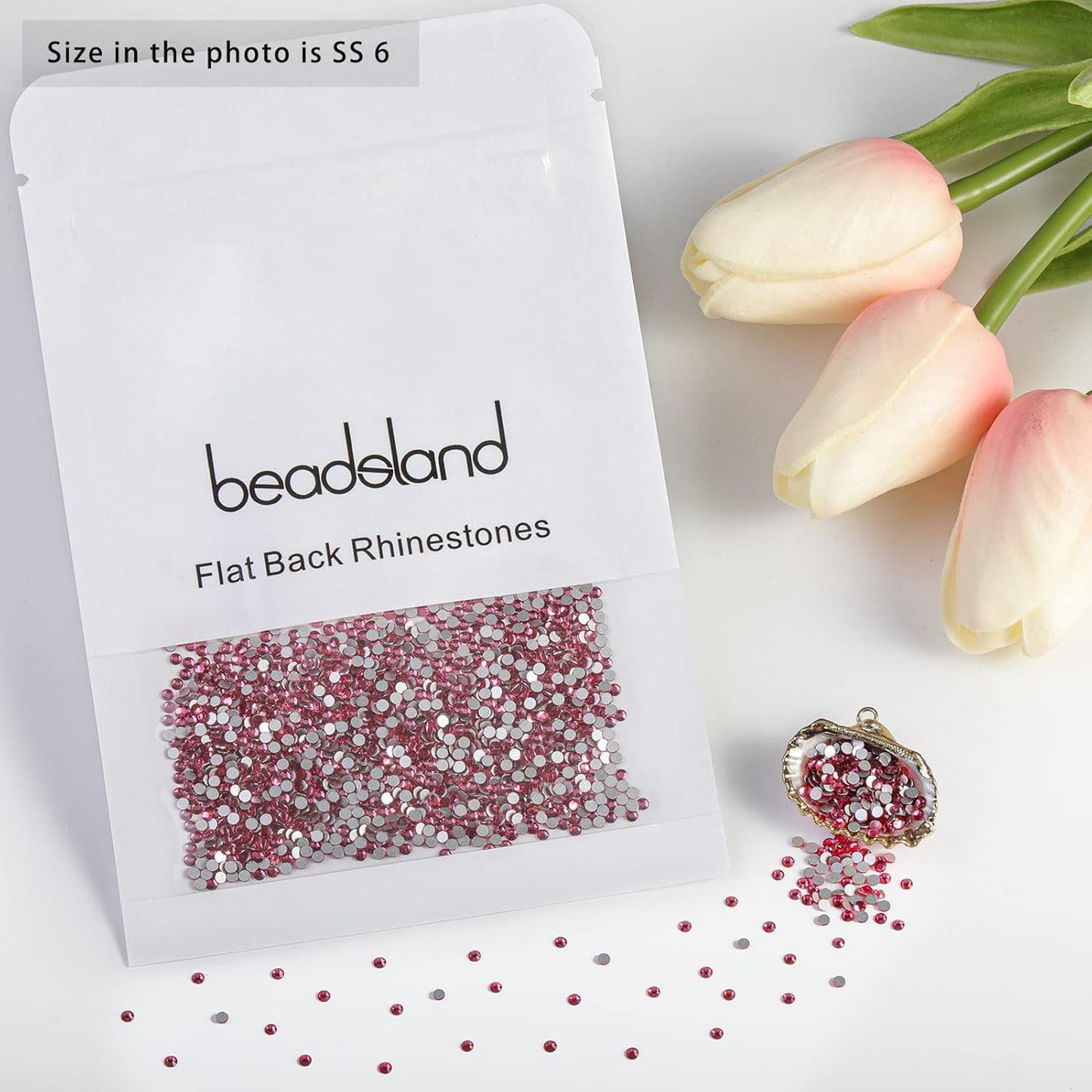 beadsland Flat Back Crystal Rhinestones Round Gems for Nail Art and Craft Glue Fix,Rose (1.9-2.0mm) SS6/1440pcs