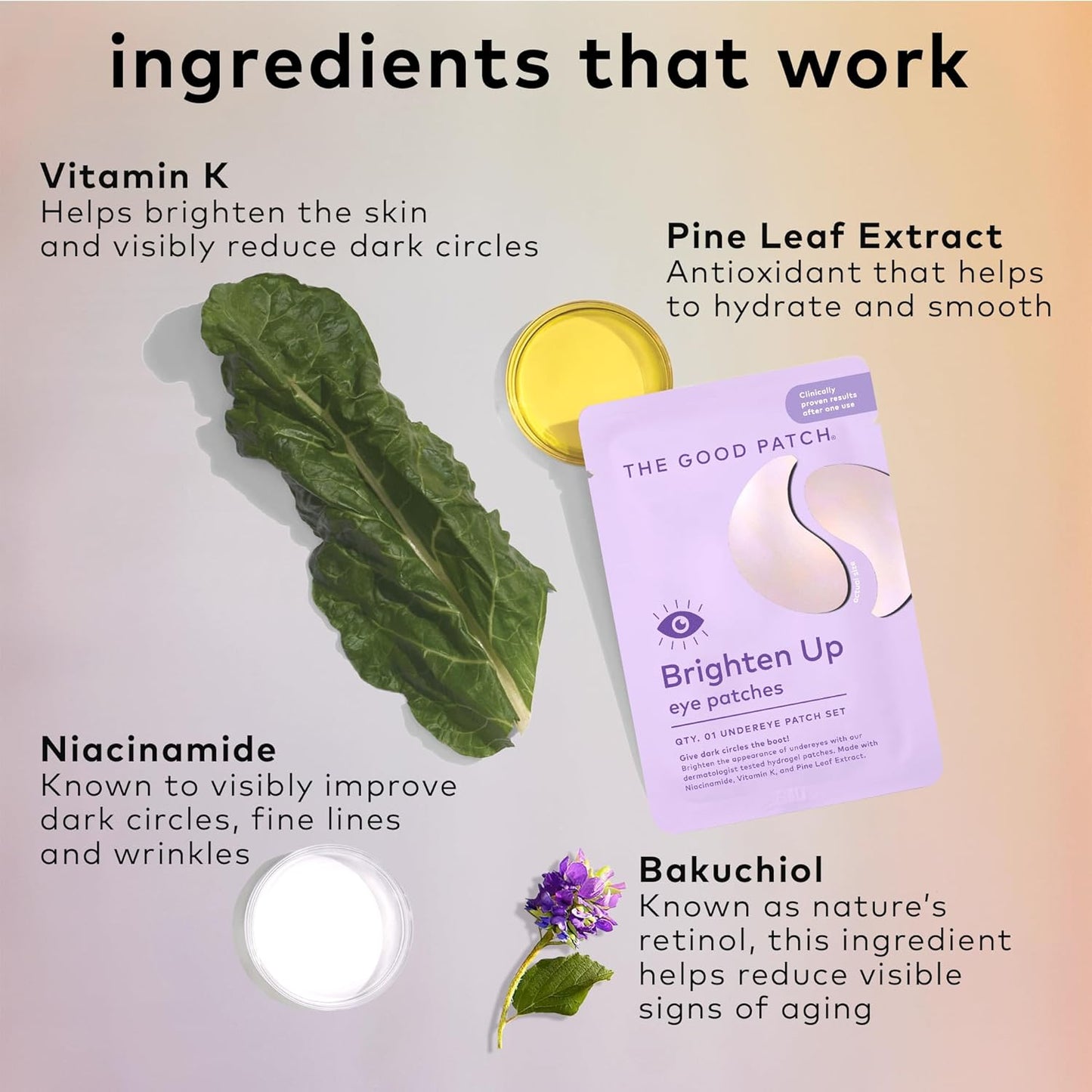 The Good Patch Brighten Up Hydrogel Under Eye Patches for Dark Circles and Puffy Eyes, Made with Niacinamide, Vitamin K, Pine Leaf Extract, Clinically Proven (12 Total Patch Sets)