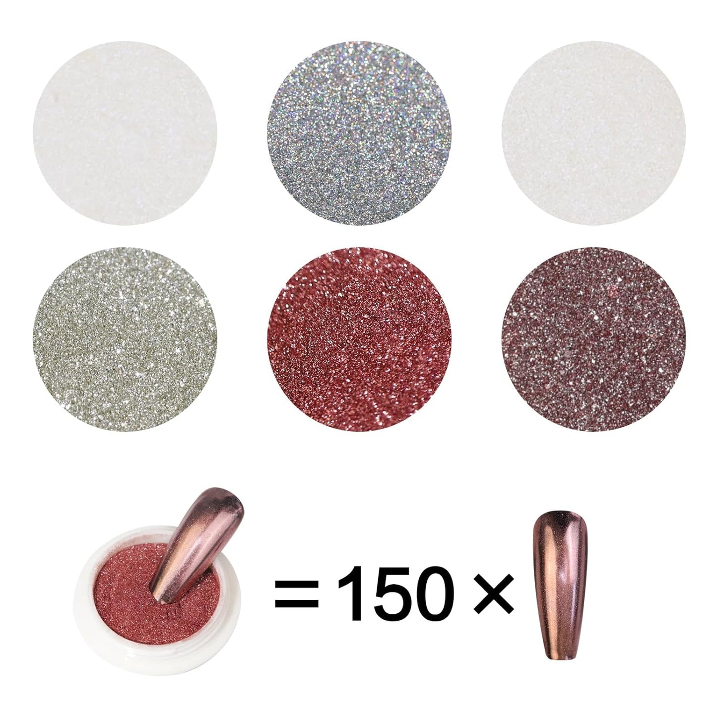 6 Pcs White Chrome Powder, Pearl Effect Nail Powder Shell Nail Glitter Dust Nail Powder with Magic Mirror Effect for Nail Art Design Decoration