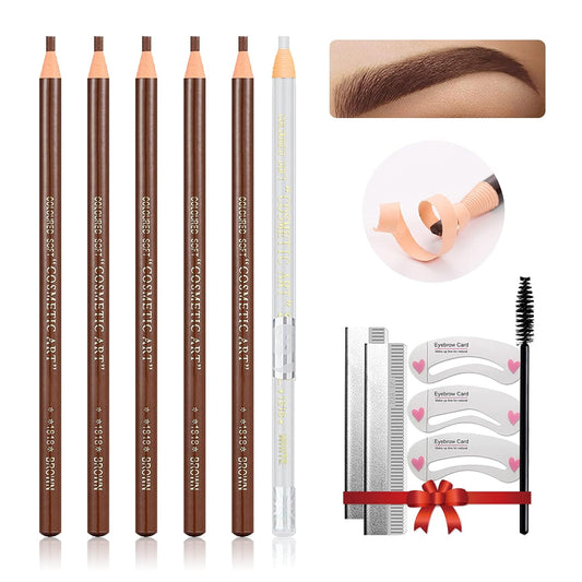 Waterproof Eye-Brow Pen-cil Set, Pull Cord Peel-off Eyebrow Pencil Microblading Pen Supplies Kit, White Eye-Liner Pencil and Eyebrows Tool Tattoo Makeup For Marking (5+1 Brown)