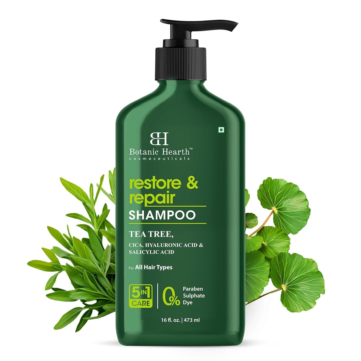 Botanic Hearth Tea Tree Shampoo Infused With Cica, Hyaluronic Acid & Salicylic Acid | Clarifying Shampoo To Repair, Restore & Strengthen Hair | Paraben & Sulfate Free | For All Hair Types, 16 Fl Oz