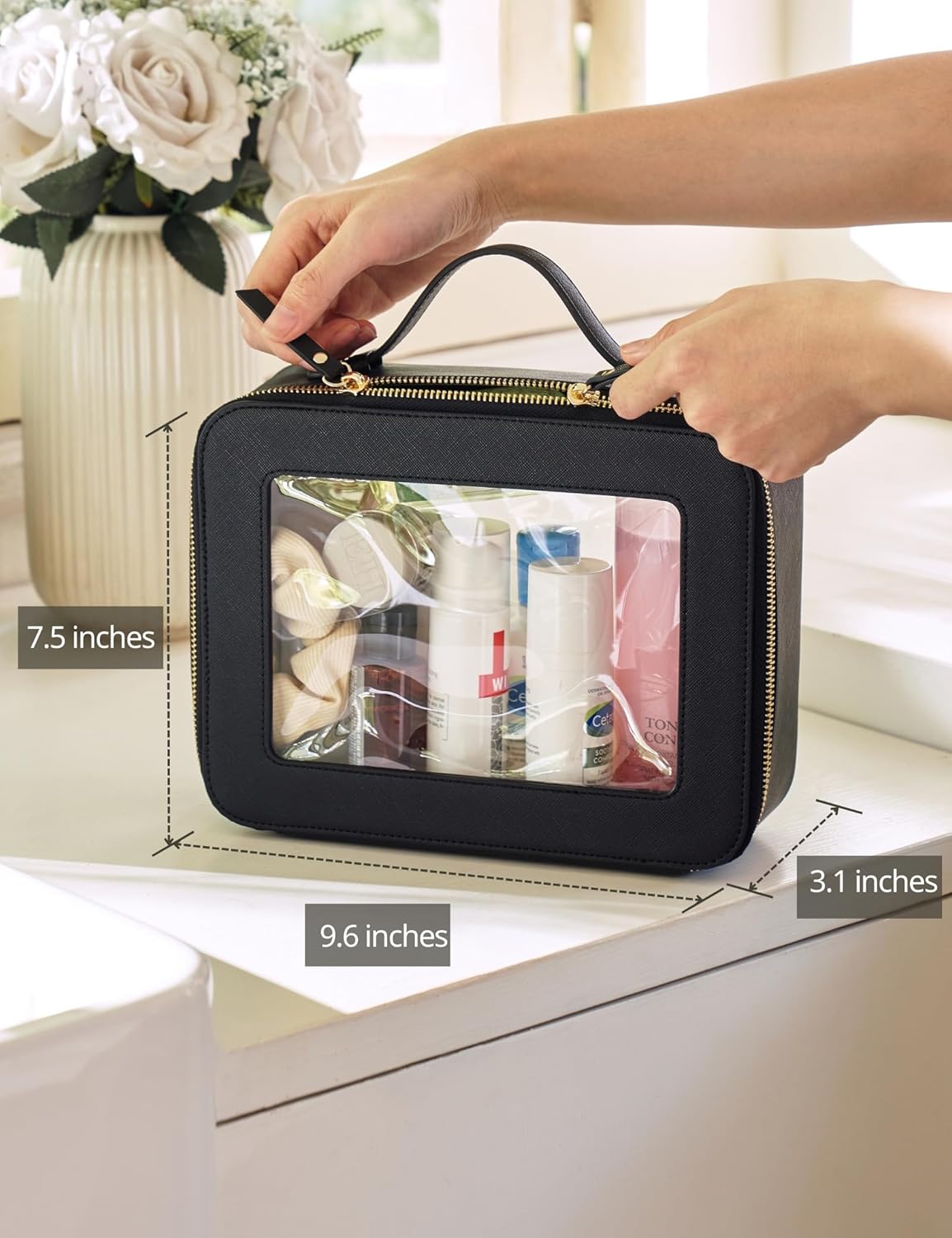 Popvibe Clear Makeup Bag Travel Cosmetic Case Transparent Toiletry Bag with Zipper, Portable Make Up Organizer Traveling Compact Car Bag for Essentials