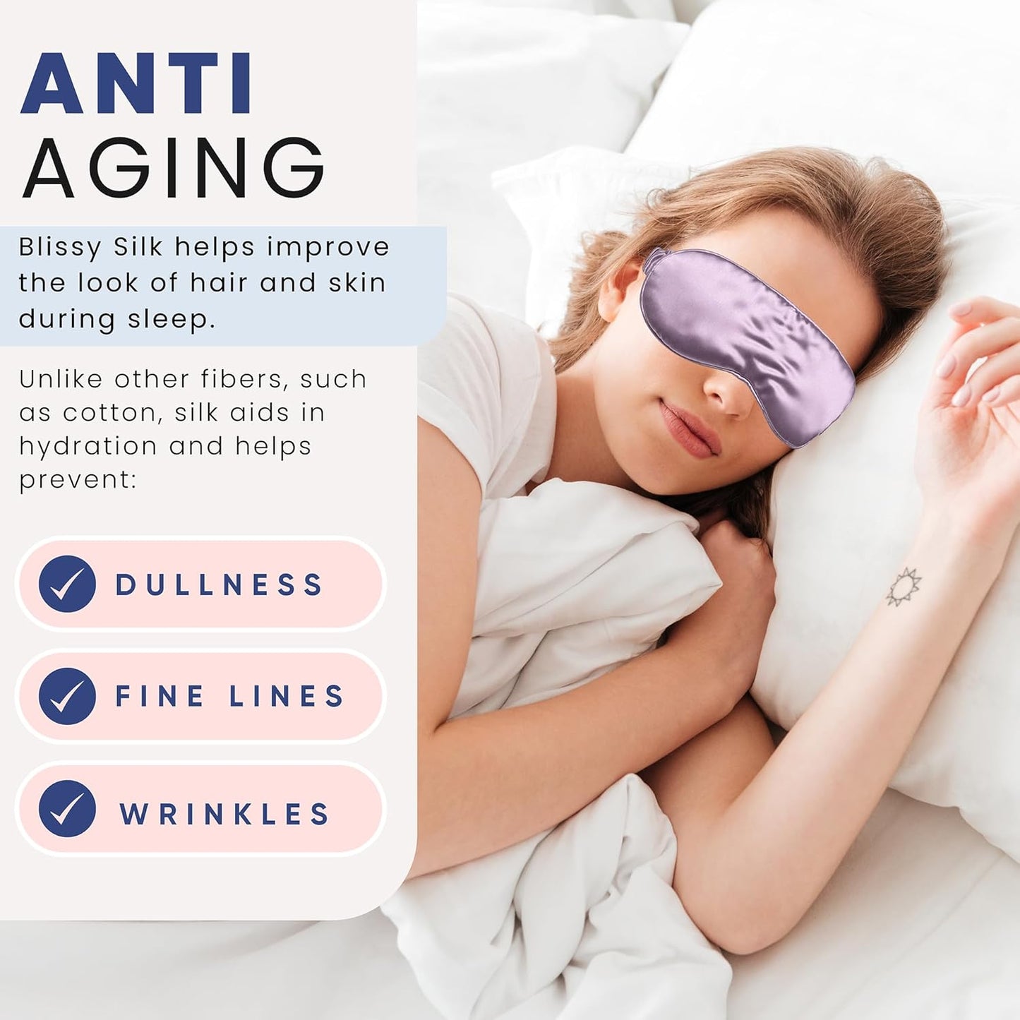 Blissy Silk Sleep Mask - Silk Eye Sleeping Mask for Women & Men for Total Blackout - 100% Pure Mulberry Silk, 22 Momme 6a Fibers - Blindfold Silk Sleep Mask Side Sleeper Eye Cover (Lavender)