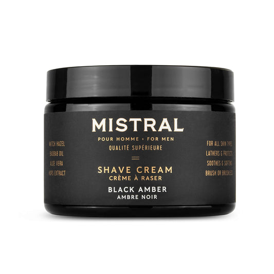 Mistral Black Amber Shaving Cream for Men | Smooth Triple Layered Foam | Men’s Shave Cream with Organic Plant Extracts | pH-balanced, Phthalates & Paraben-Free | Made in USA. 9oz Tub