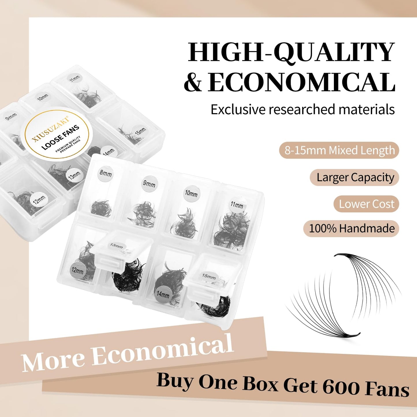 Premade Fans Eyelash Extensions 600 Fans 20D Volume Lash Extensions 0.07 Thickness Eyelash Extension D Curl Premade Lash Fans Mix 8-15mm Fluffy Soft Handmade Loose Fan(600Fans-20D-0.07-D,8-15mm)