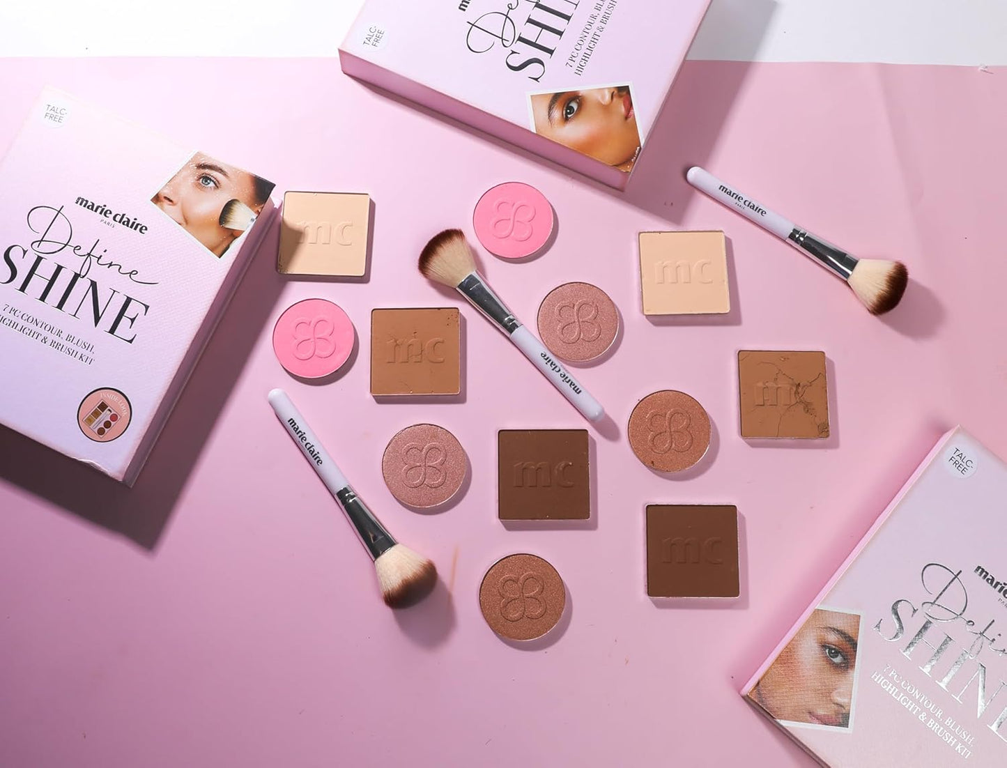 Marie Claire Face Palette - Makeup Kit Sculpts, Defines, and Achieves Perfect Contour Look - Face Makeup Shimmery and Matte Finishes - 7 pc