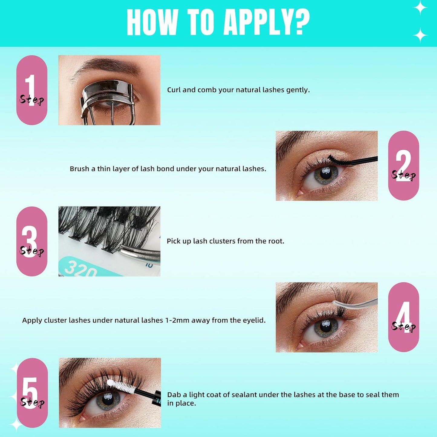 Lash Clusters Wispy 320PCS Eyelash Extension 30D Cluster Lashes Individual Lashes DIY Lash Extension Natural Look Cluster Eyelash Extensions Soft False Eyelashes at Home for Beginners(D-Mix9-16mm)