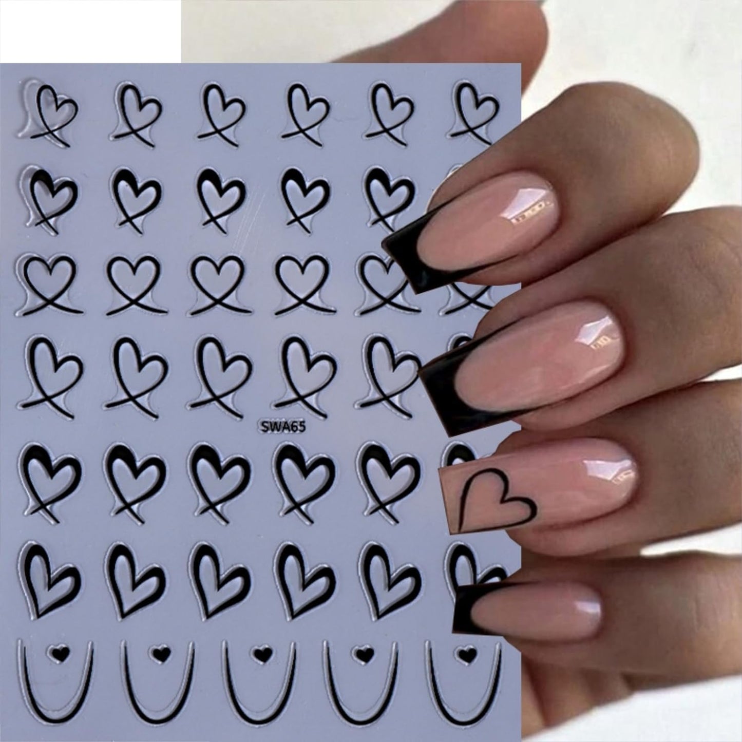8 Sheets Valentine's Day Nail Stickers for Nail Art 3D Self Adhesive Heart Nail Art Stickers Black White Pink Valentine's Day Nail Decals Heart Nail Design Valentine's Day Nail Art Supplies for Women