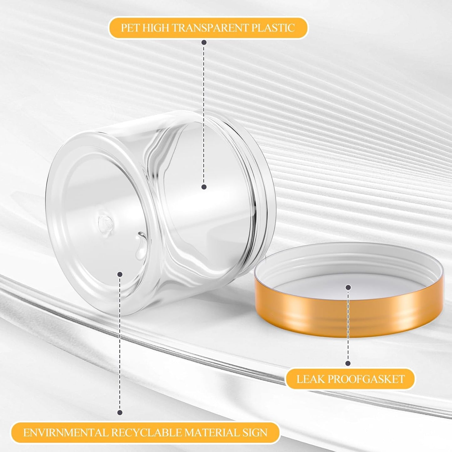 SATINIOR 36 Pieces 6 oz Plastic Jars with Lids Wide Mouth Airtight Reusable Container Acrylic Cosmetic Small Jars for Lotions Ointments Travel Toiletries Creams Make up Storage(Gold)