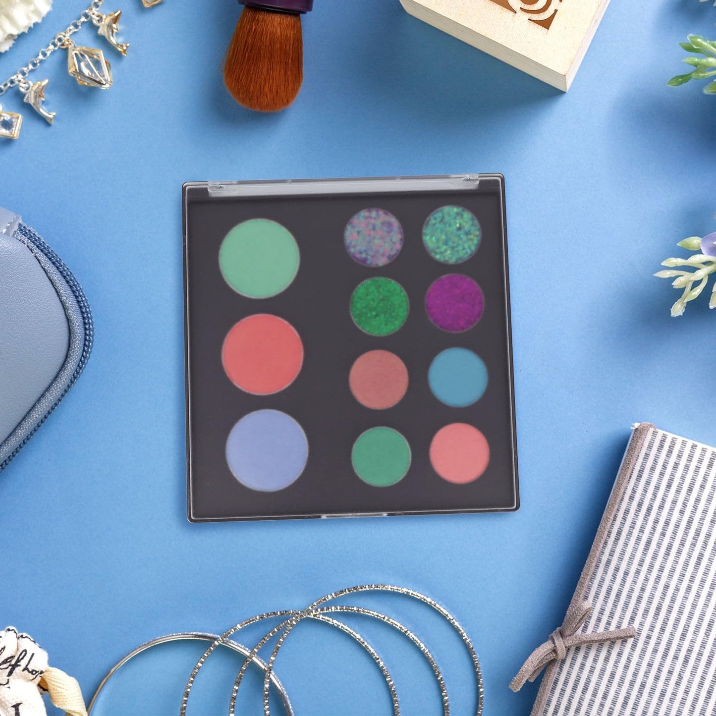 AJLTPA Magnetic Makeup Palette with Frosted Clear Top, 3Pack Empty Eyeshadow Dispensing Storage Box with 60Pcs Adhesive Metal Stickers for DIY Cosmetics Powder-5.72”X5.98”Palette