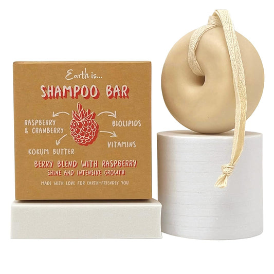 EARTH IS... Shampoo Bar - All Hair Types – Mild Natural Shampoo – Eco-Friendly – Plastic Free - PH-Balanced – Vegan – Sulfate Free – Biodegradable – Zero Waste, 3.7 oz (Berry Blend with Raspberry)