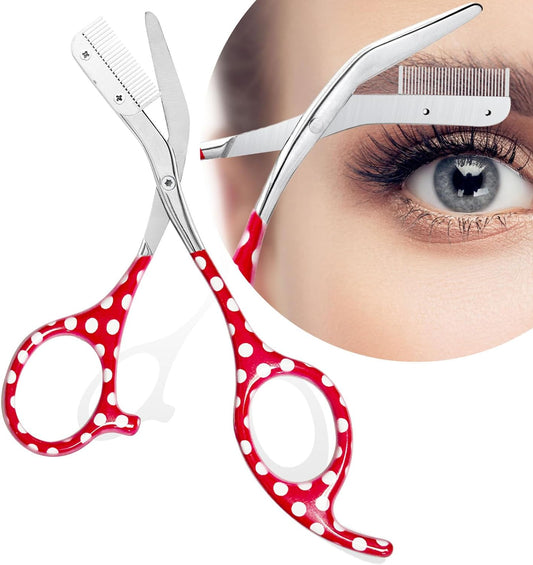 Eyebrow Trimmer With Comb, Stainless Steel Facial Grooming Scissors Kit, Professional Precision Eyebrow Scissors, Perfect For Gifts For Men And Women (Red)