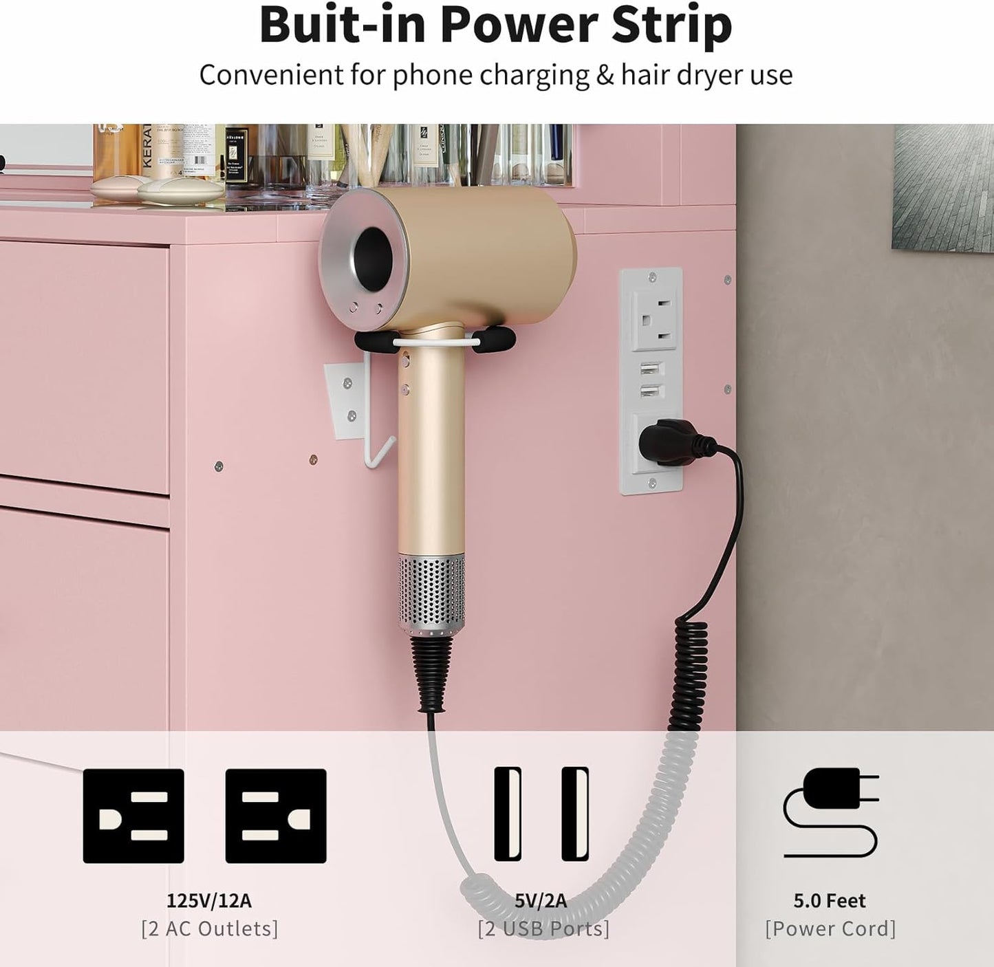 11 Drawers Makeup Vanity with Charging Station, Vanity Desk with 13 LED Bulbs and HD Mirror, 3 Color Brightness Adjustable, Glass Top Vanity Set for Bedroom, Pink