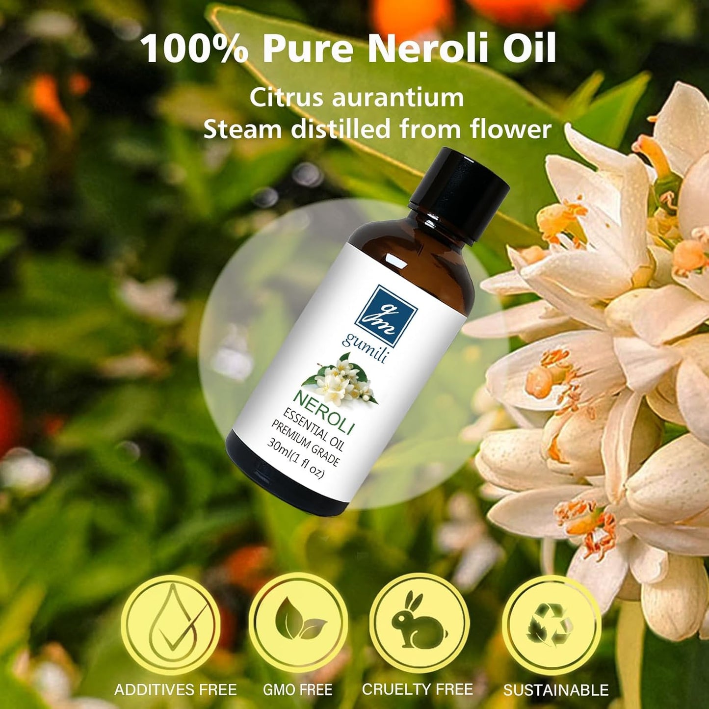 Neroli Essential Oil 1 Oz- 100% Pure & Undiluted Orange Blossom Oil for Diffuser, Skin Care, Massage & DIY