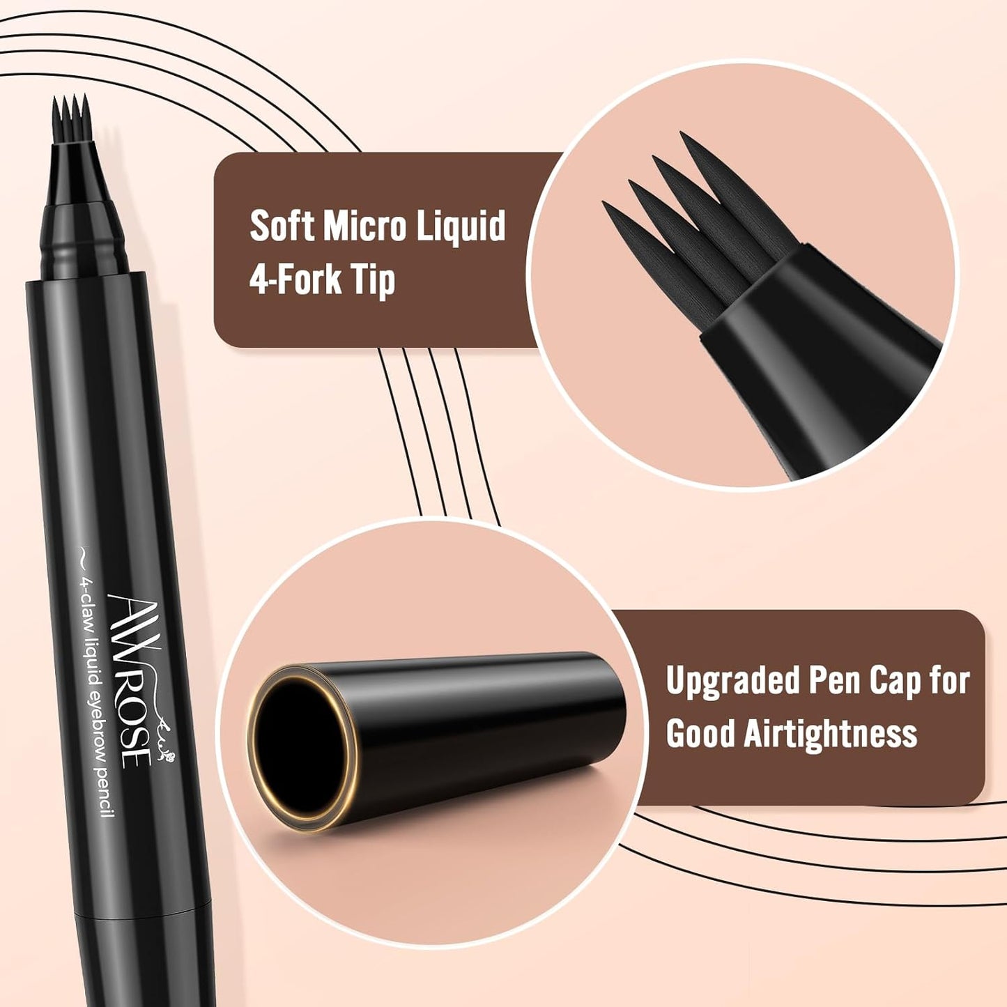 AWROSE Eyebrow Pencil, 2 Pack 3D Waterproof Microblading Eyebrow Pen 4 Fork Tip Tattoo Pencil, Precise Natural Magic Eye Brow Pen with Hair Like Strokes, 4 Points Multi-Used Eye Brow Pencils for Women